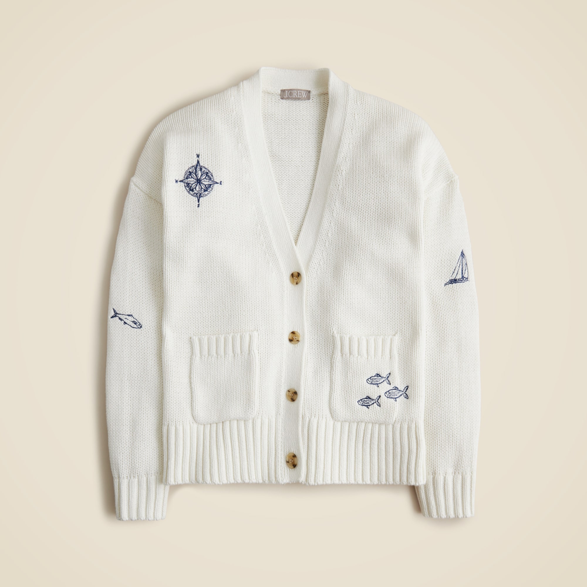  Heritage cotton relaxed cardigan with nautical embroidery