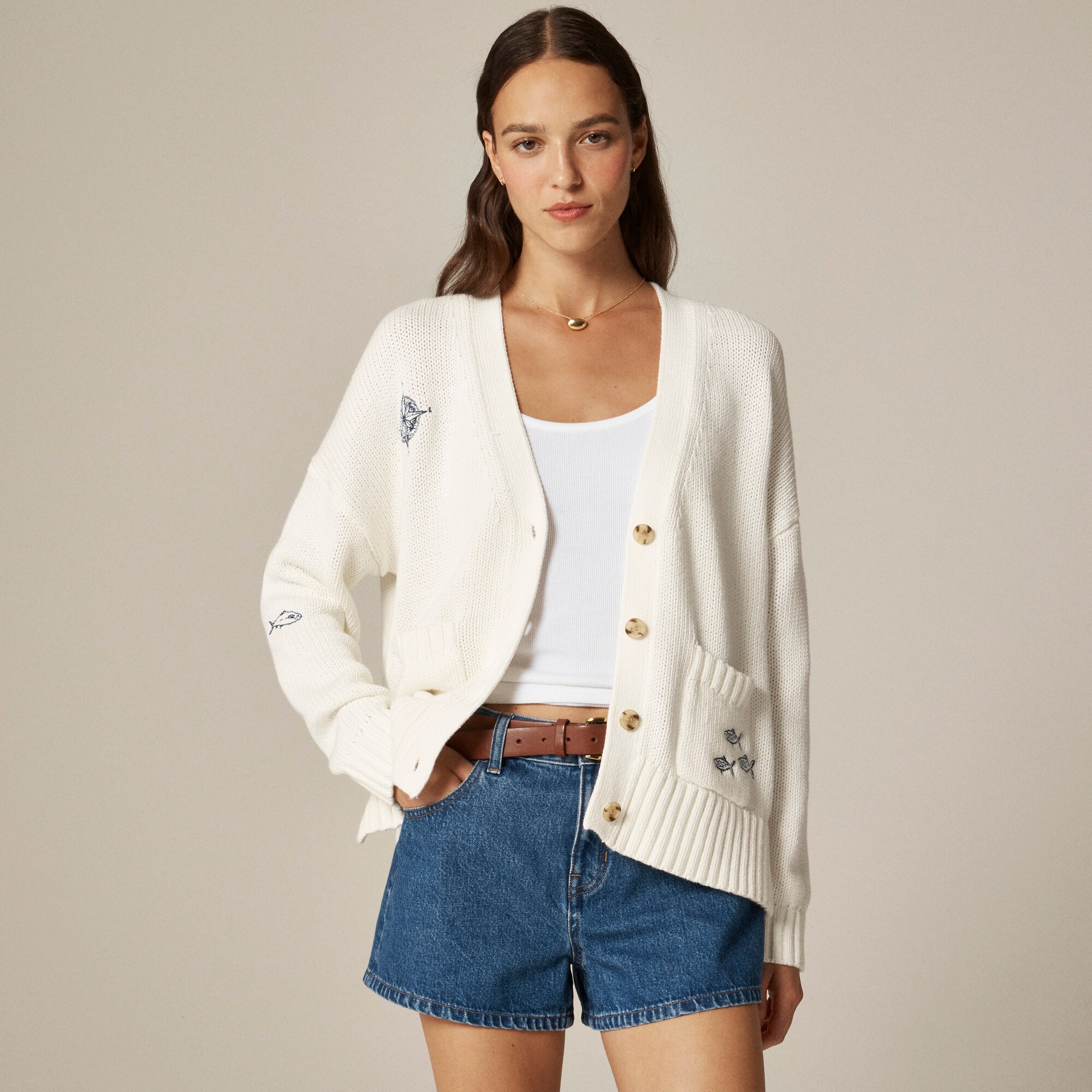 womens Heritage cotton relaxed cardigan with nautical embroidery