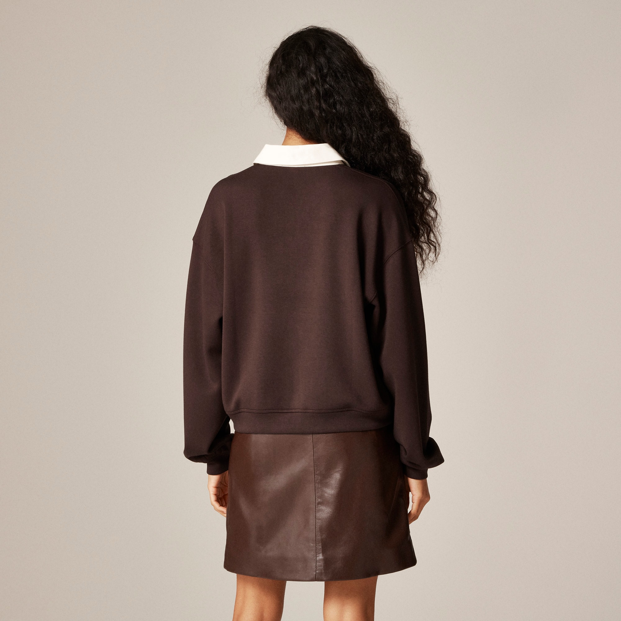 Scuba-knit polo sweatshirt with velvet trim