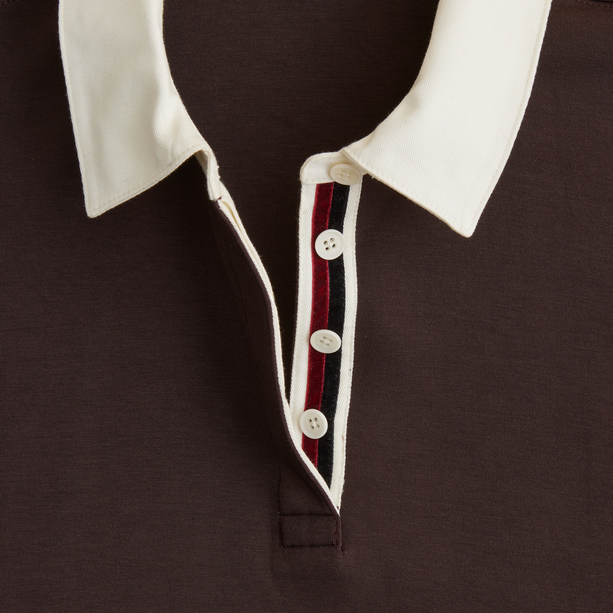 Scuba-knit polo sweatshirt with velvet trim