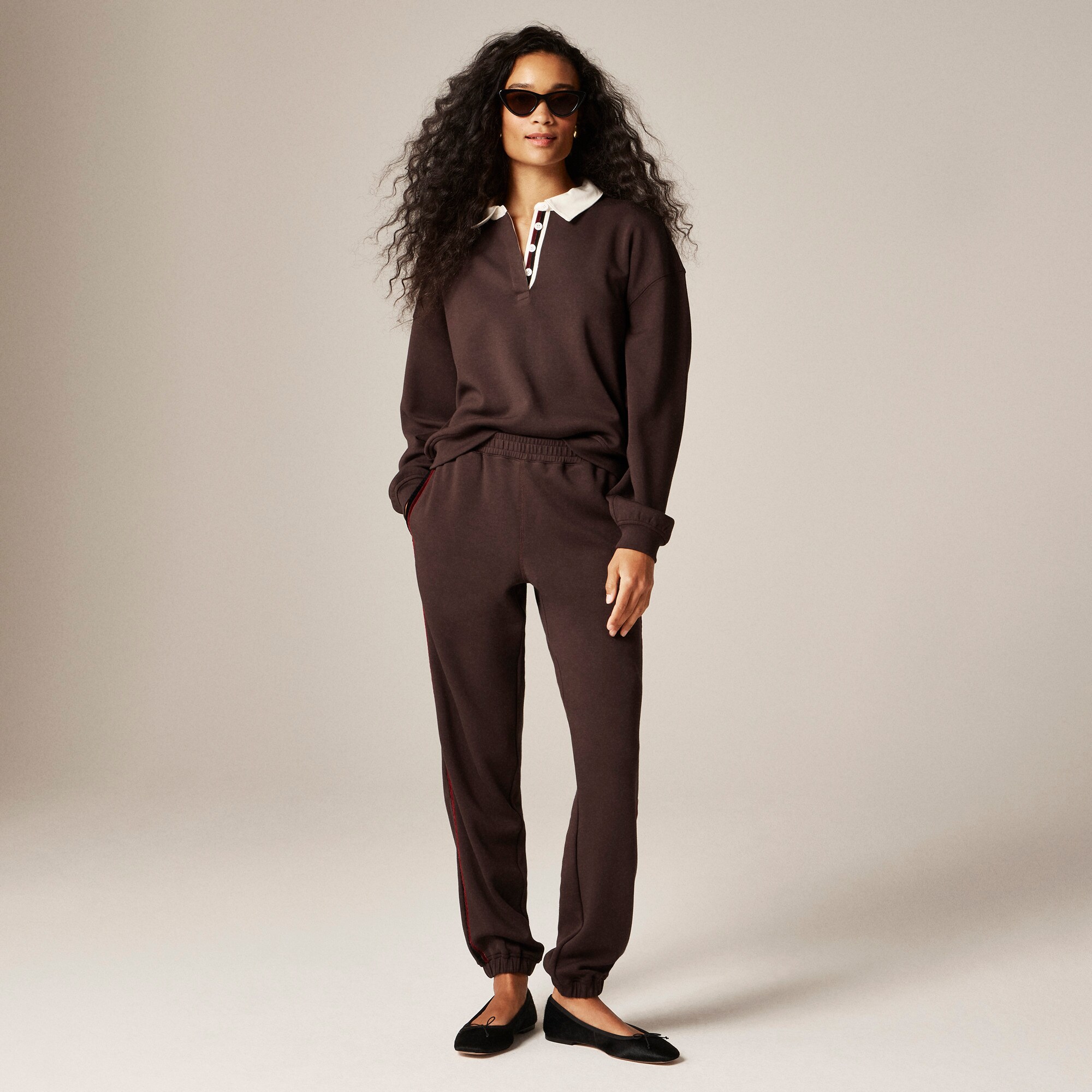 Scuba-knit jogger pant with velvet trim