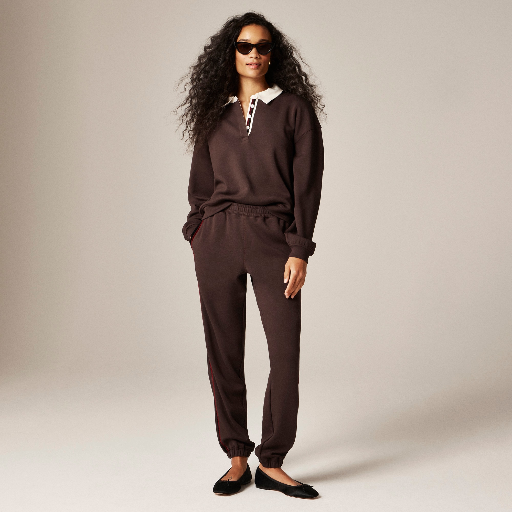 Scuba-knit jogger pant with velvet trim
