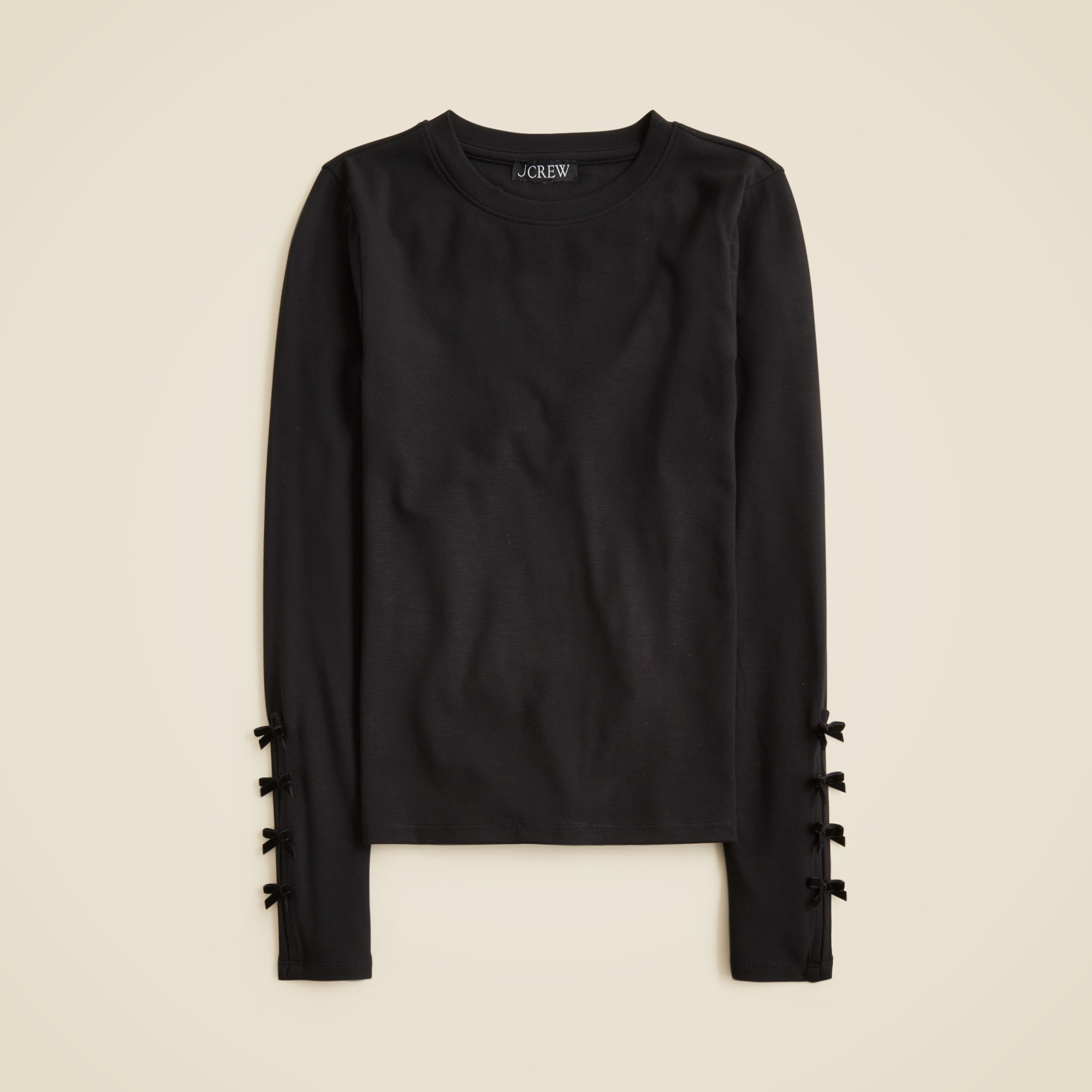 Refined Rib Long-sleeve T-shirt With Bow Cuffs For Women | J.Crew