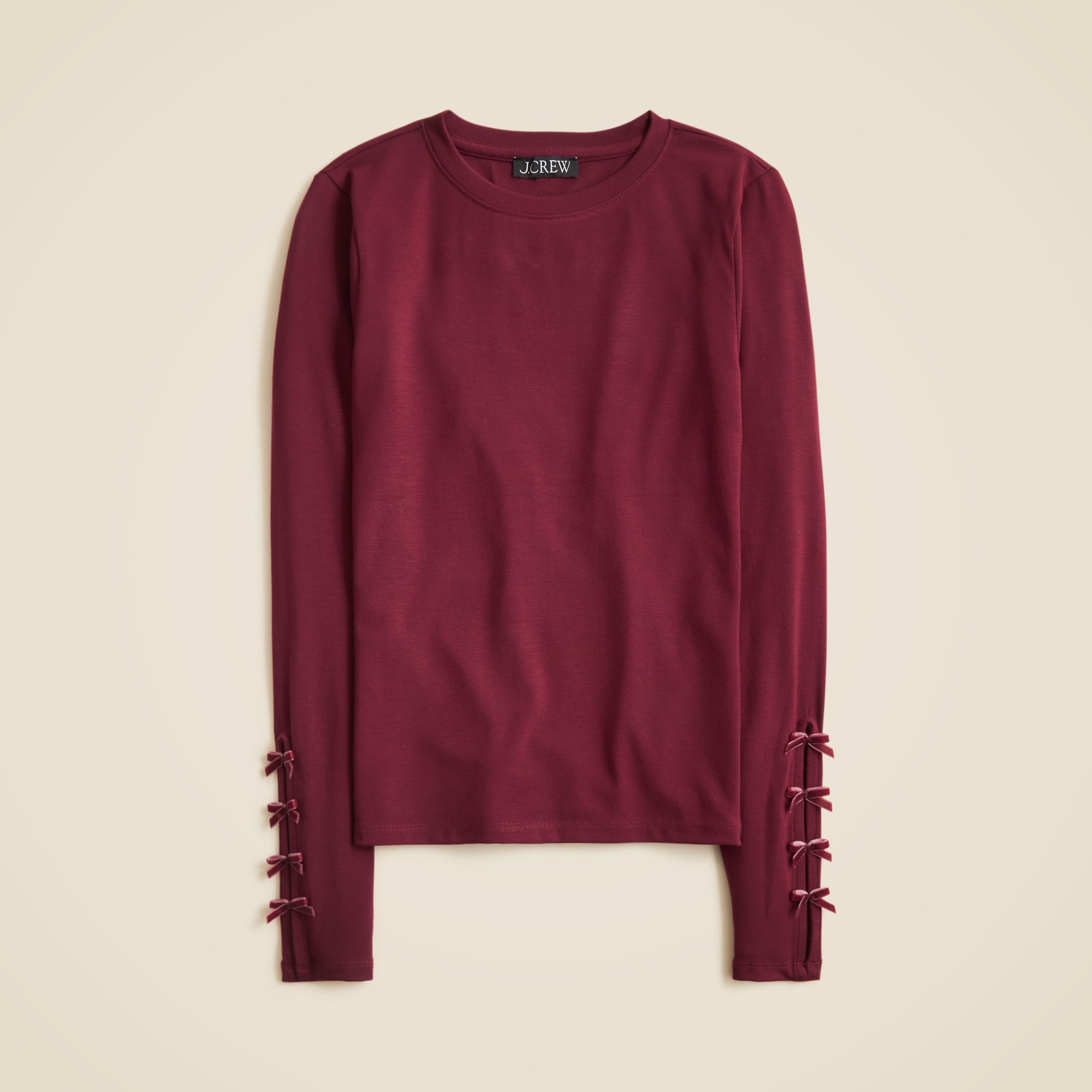 Refined rib long-sleeve T-shirt with bow cuffs