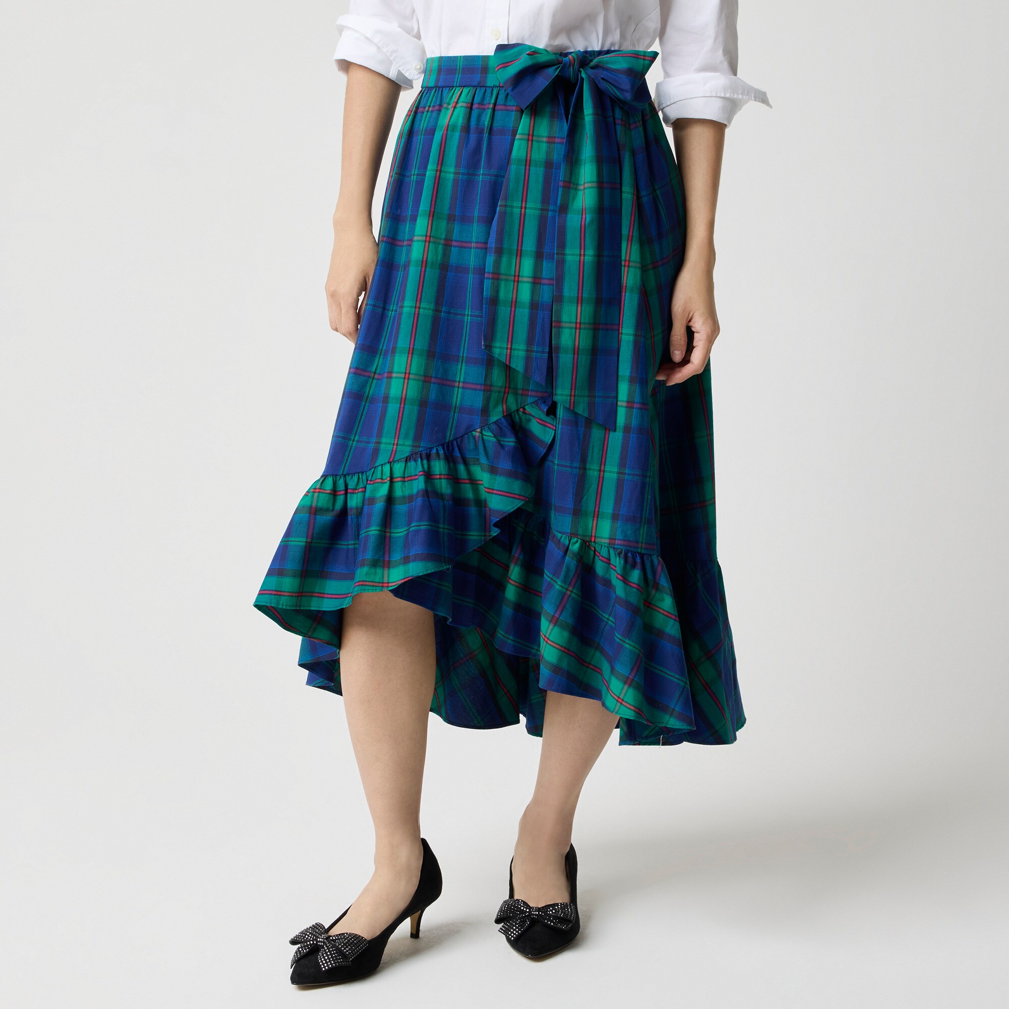 Tartan wrap midi skirt