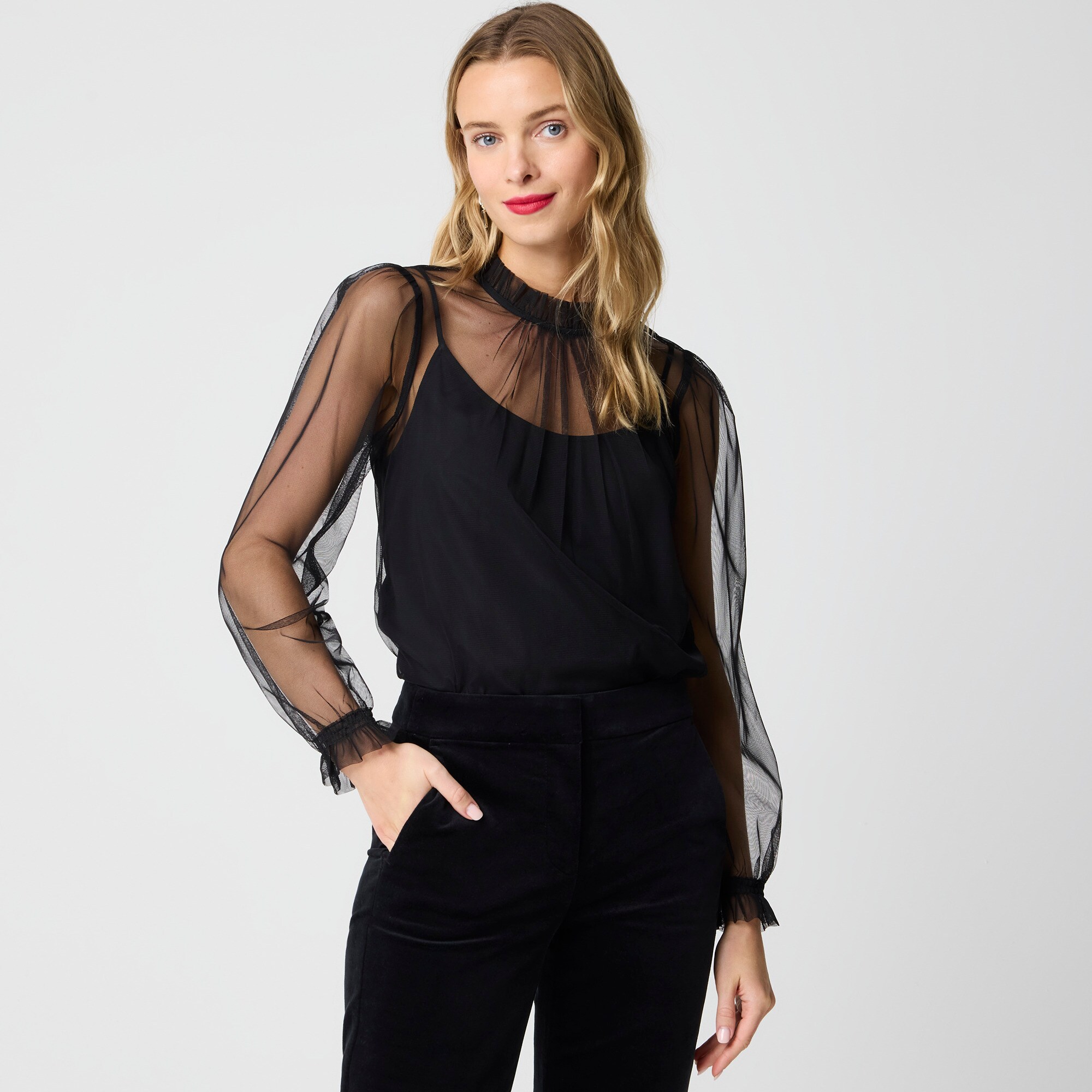 Tulle ruffleneck top