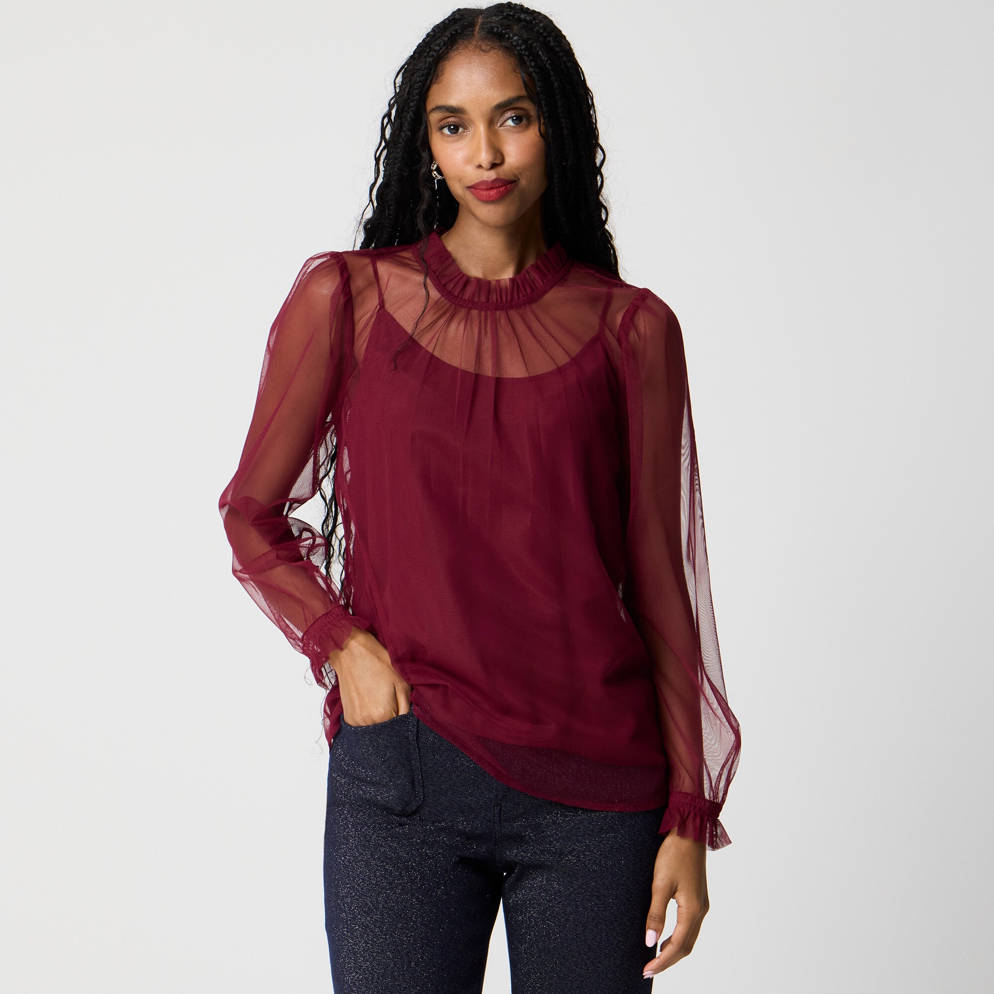 womens Tulle ruffleneck top