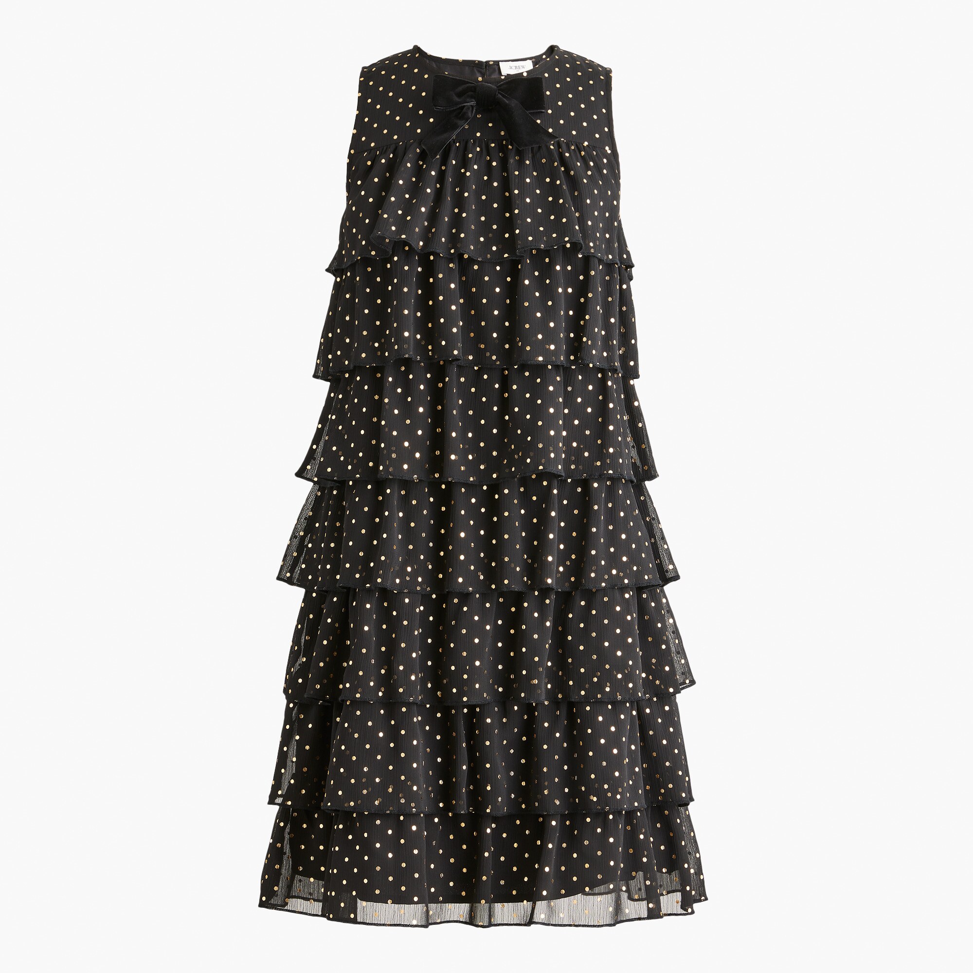 Gold polka dot tiered mini dress