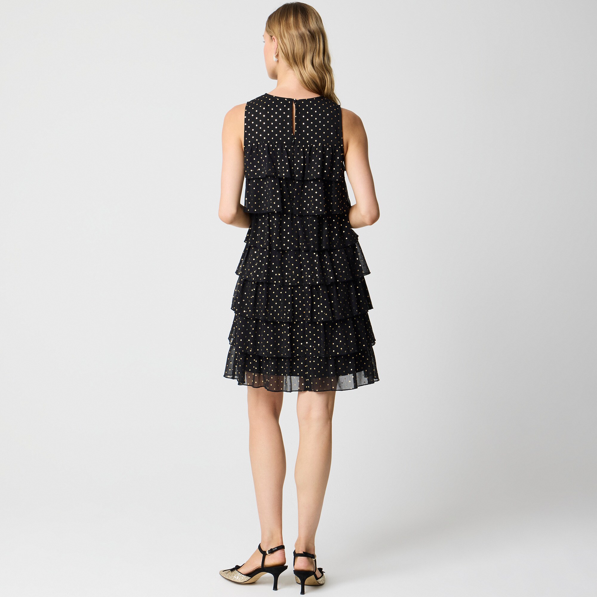 Gold Polka Dot Tiered Mini Dress For Women | Factory