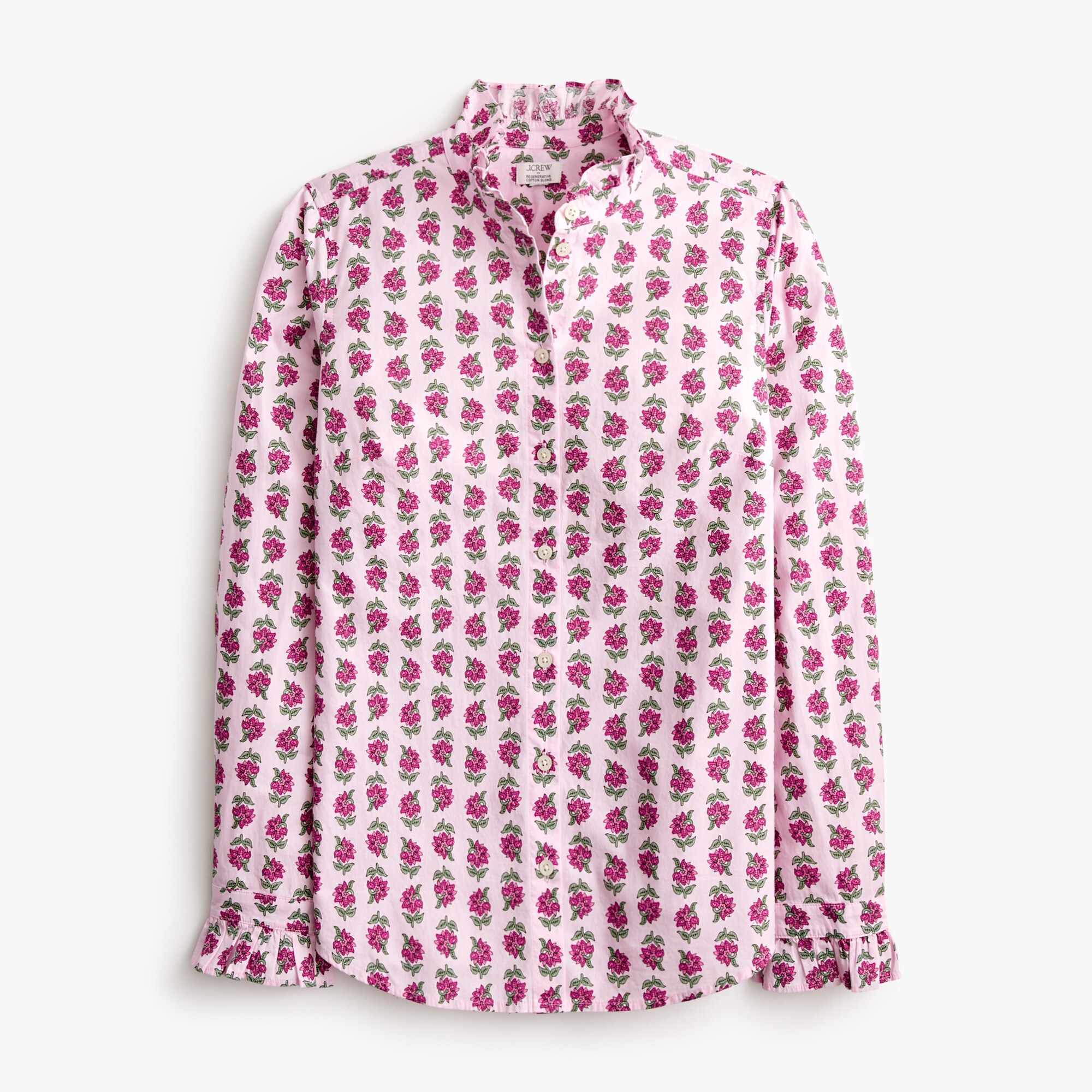 womens Printed ruffle button-up shirt