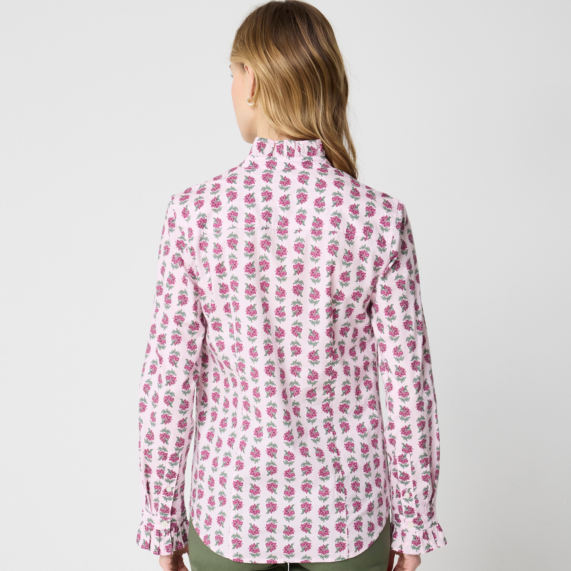 Printed ruffle button-up shirt