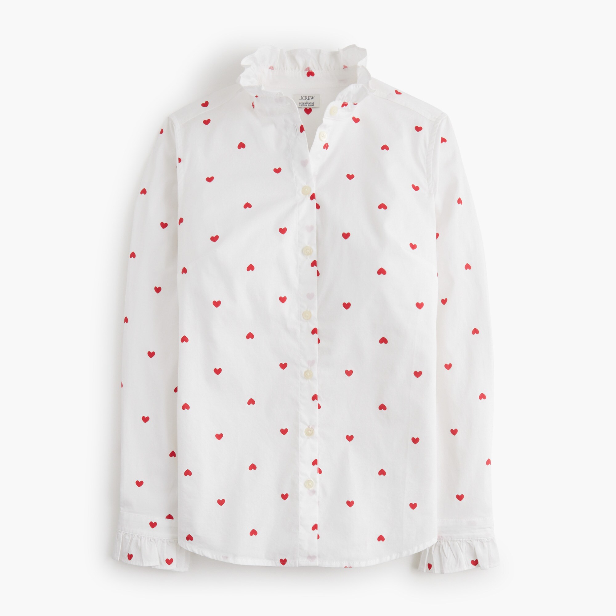 womens Petite printed ruffle button-up shirt
