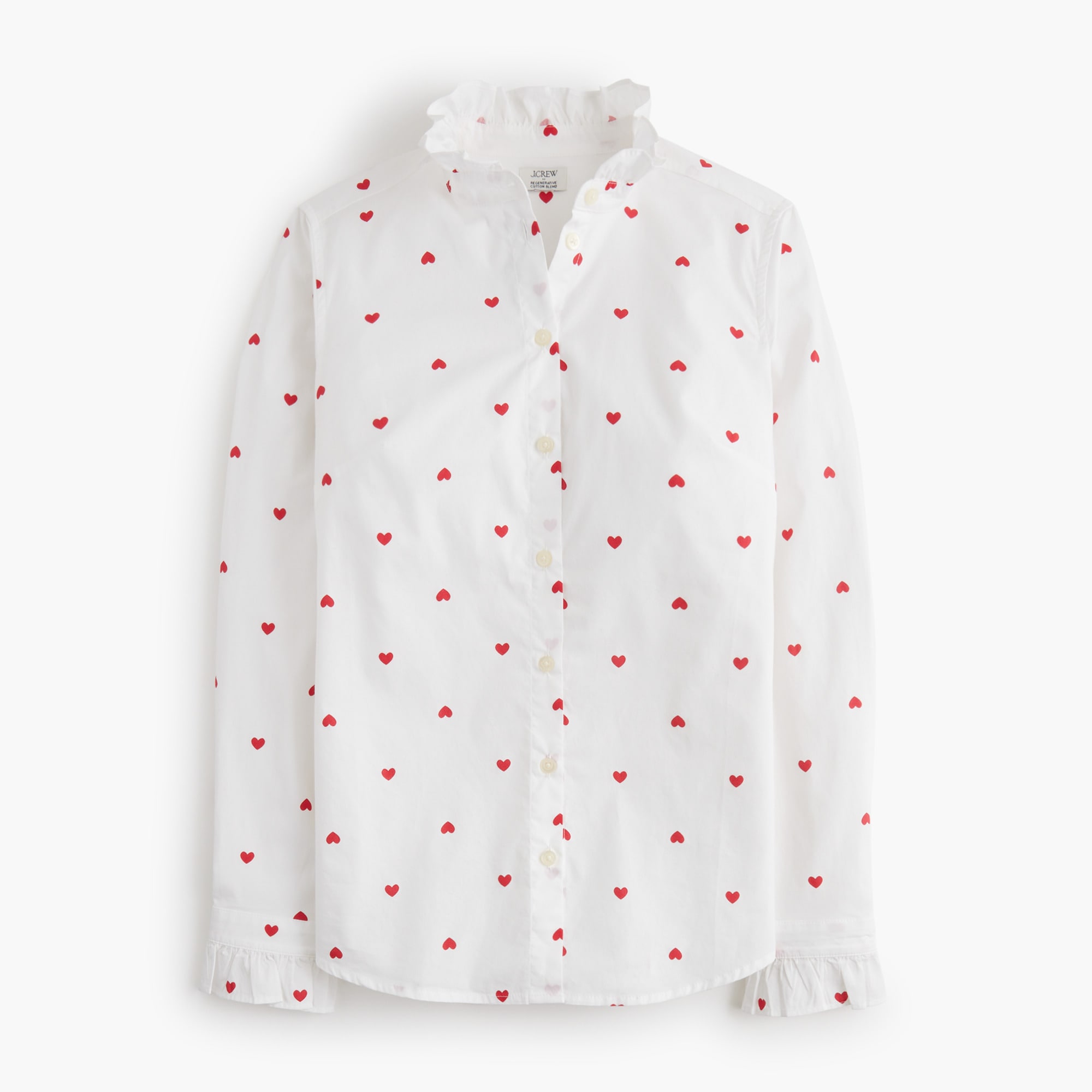 Printed ruffle button-up shirt