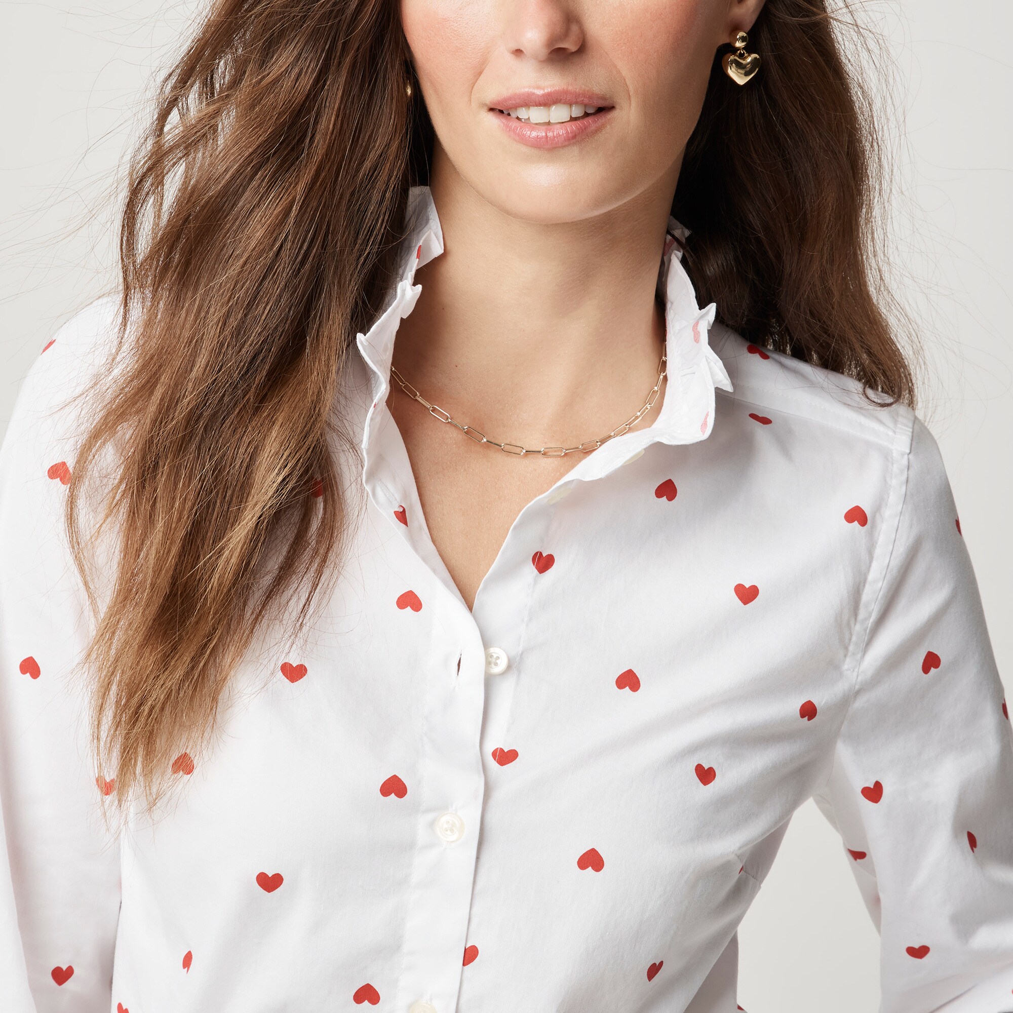 Printed ruffle button-up shirt