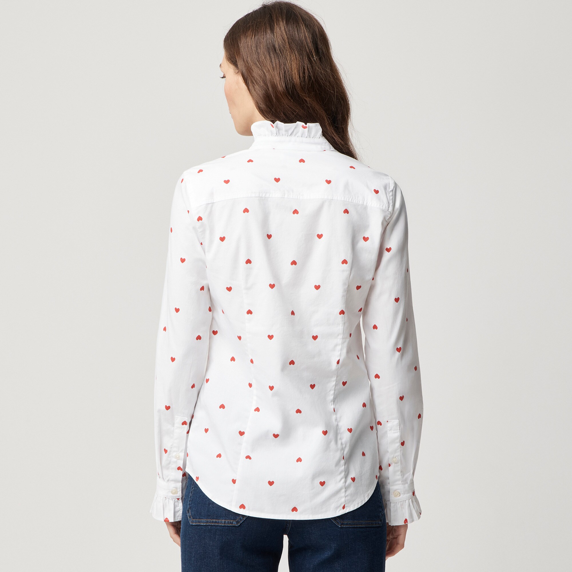 Printed ruffle button-up shirt