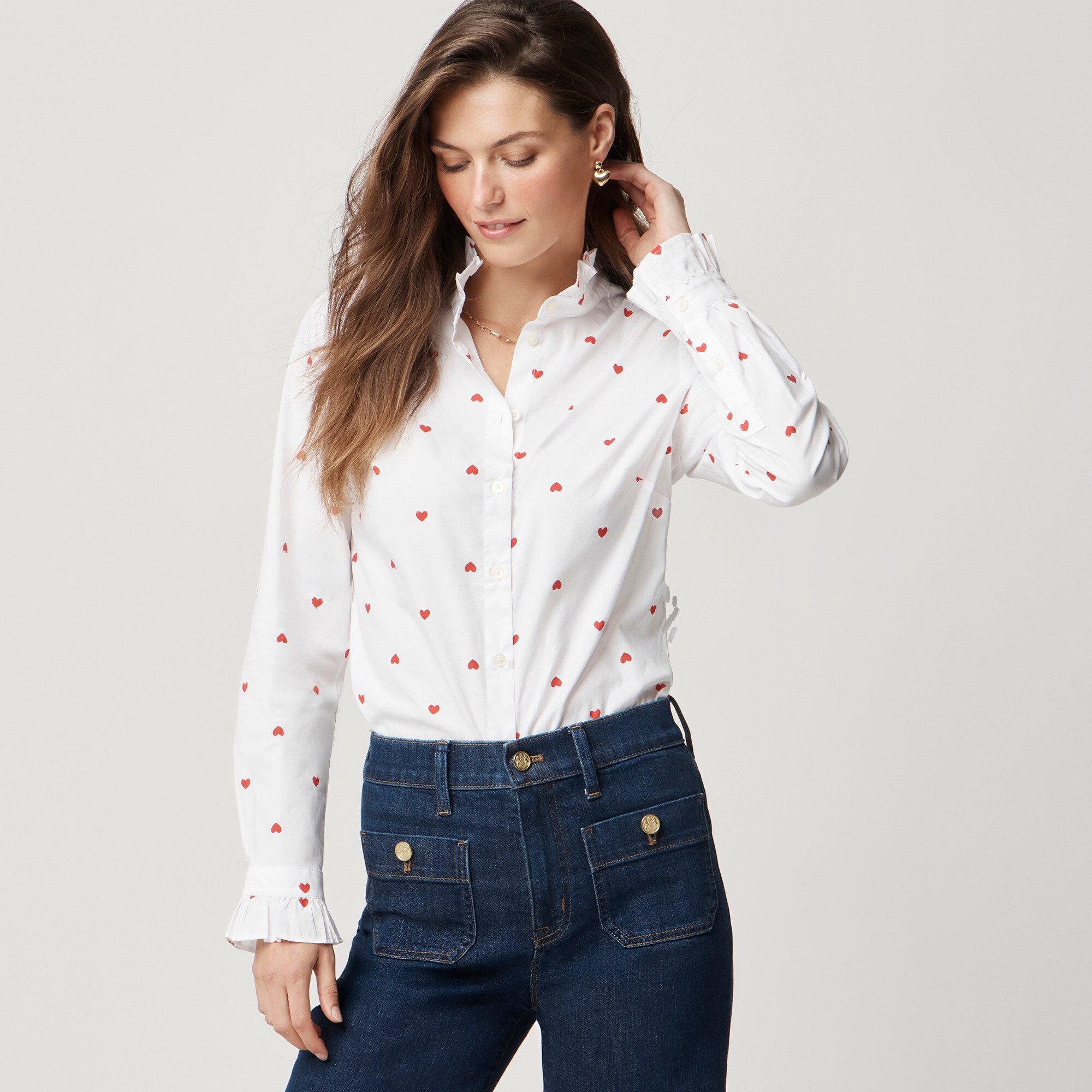 womens Printed ruffle button-up shirt