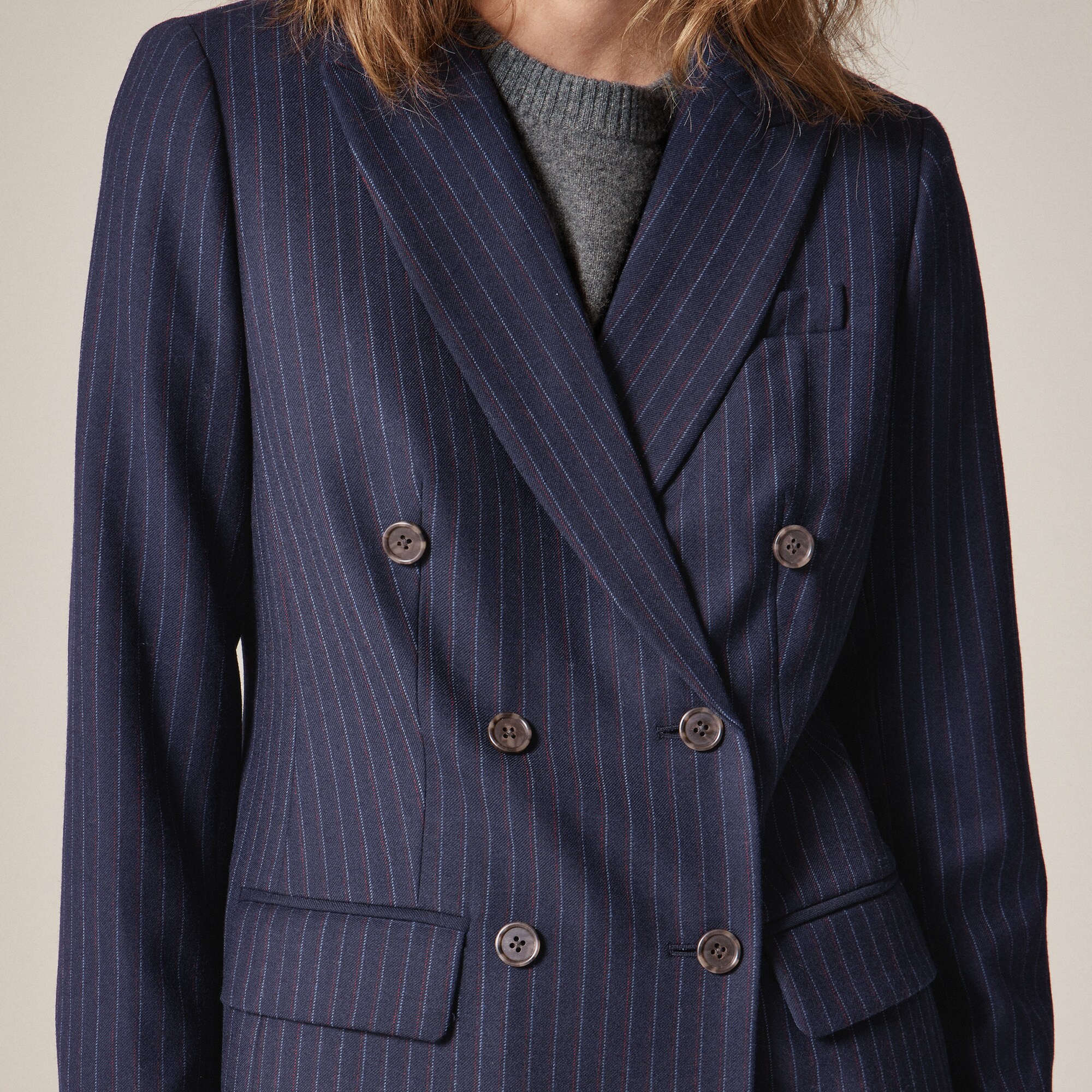 Double-breasted Blazer In Pinstriped Wool Blend For Women | J.Crew