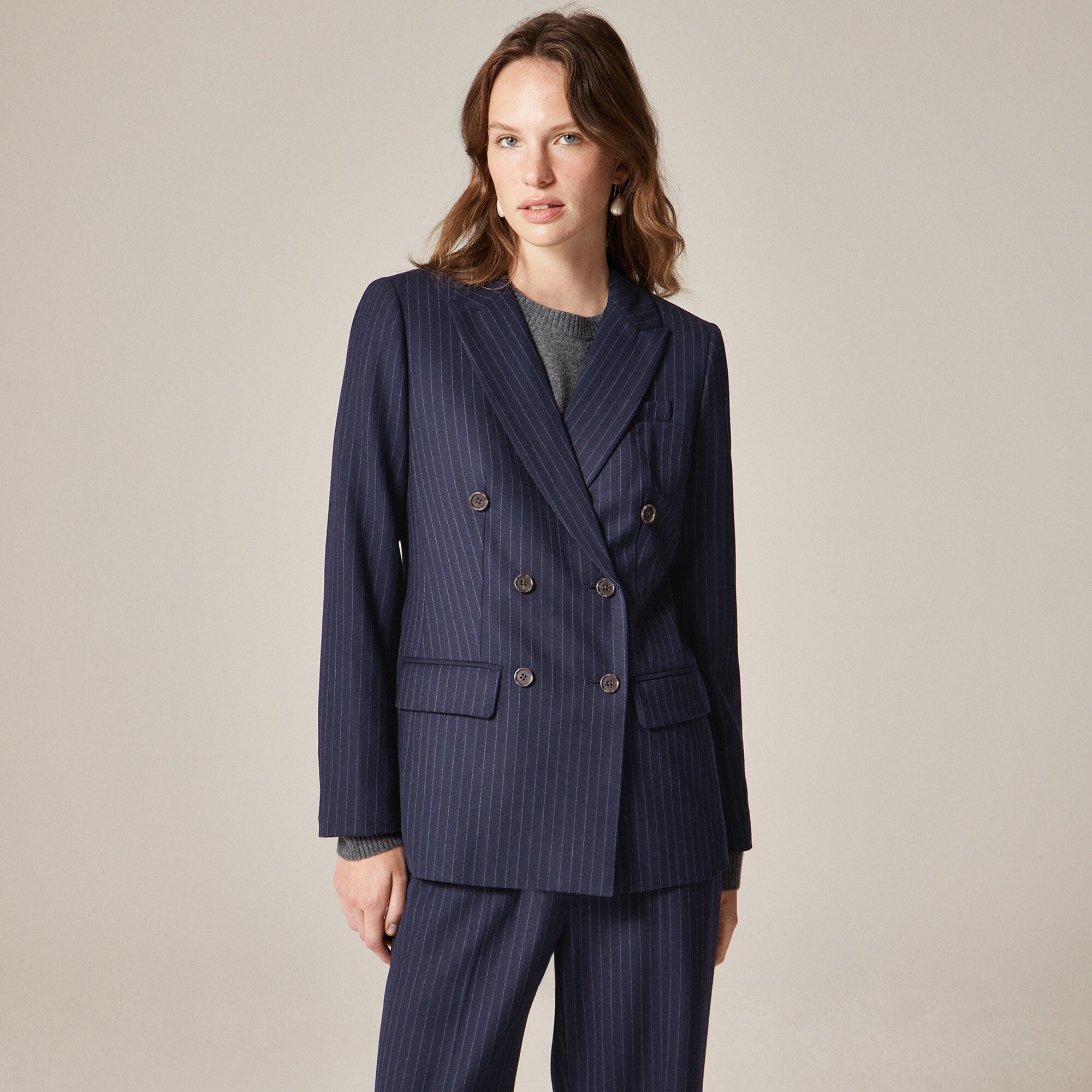  Double-breasted blazer in pinstriped wool blend