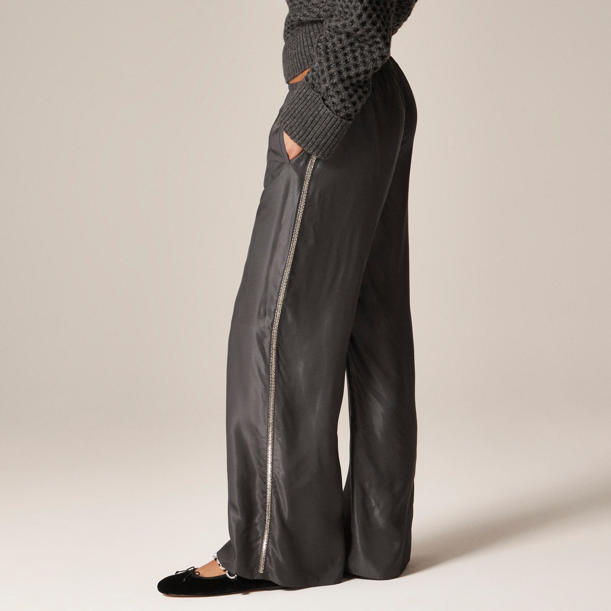 Cosmo Pant In Viscose Twill With Embellished Side Stripe For Women