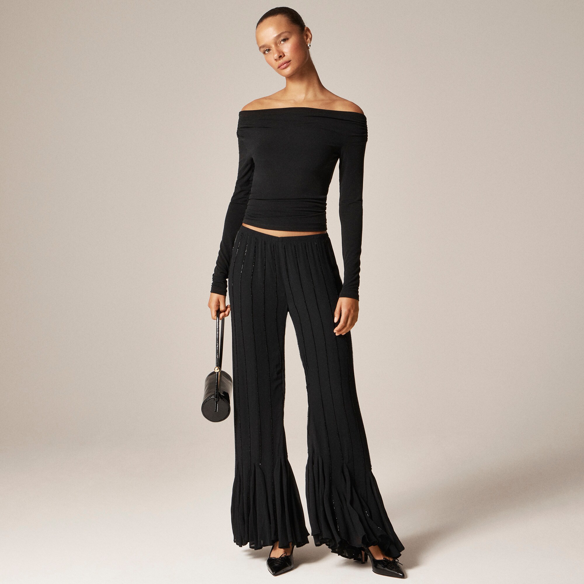 womens Collection beaded Cosmo pant with flounce hem