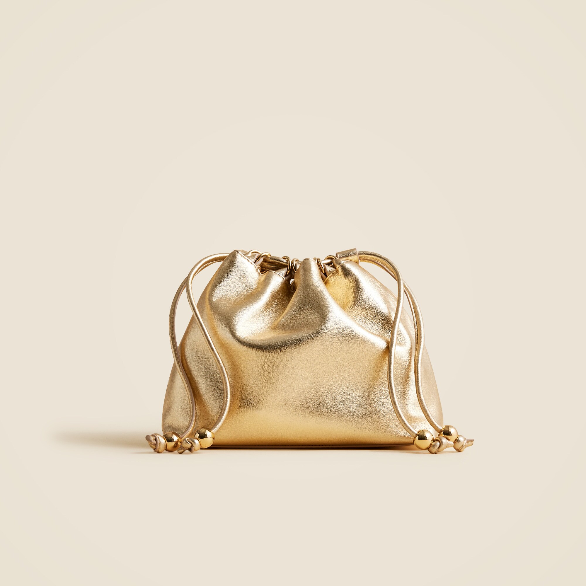 womens Drawstring pouch bag in metallic leather