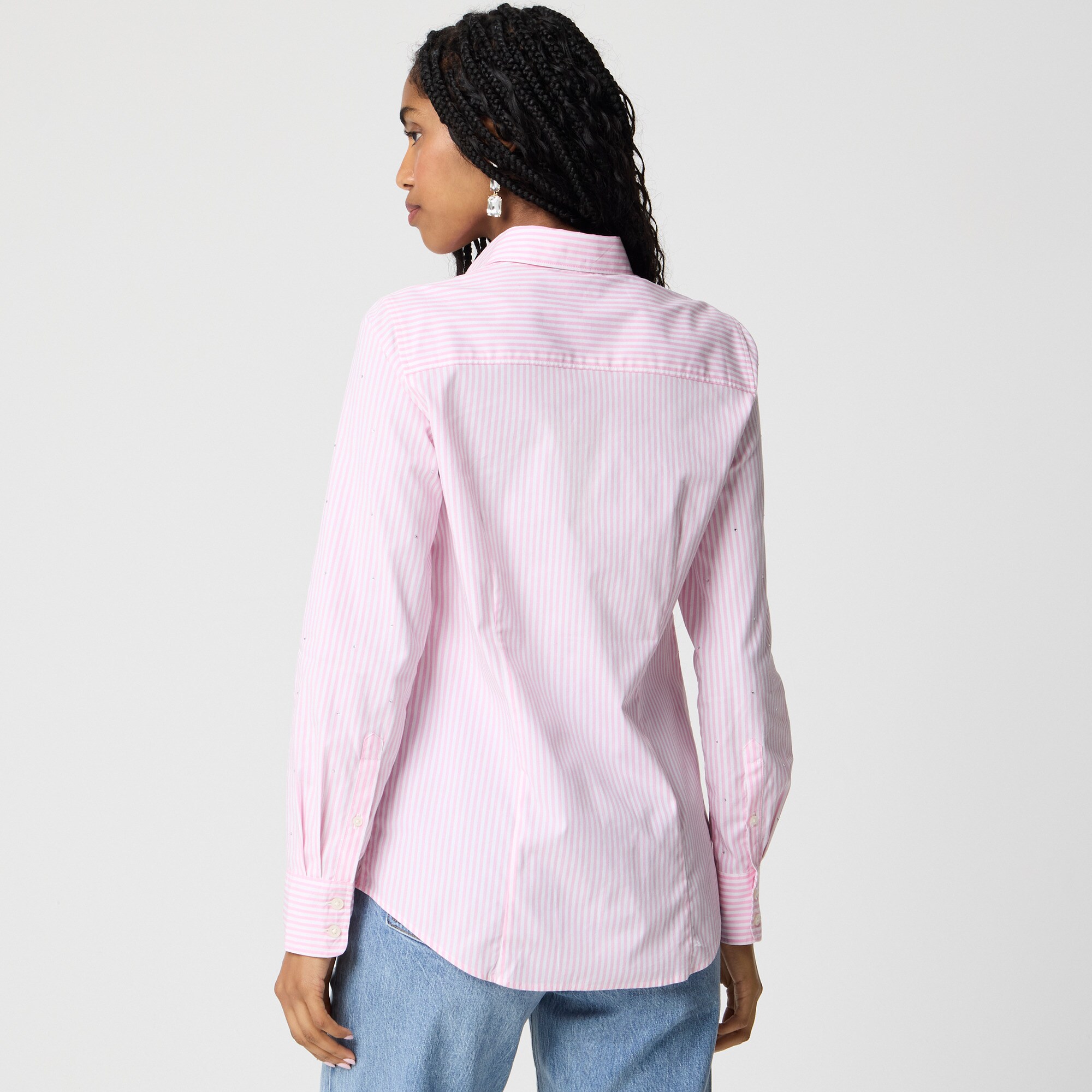 Striped jewel-embellished button-up shirt