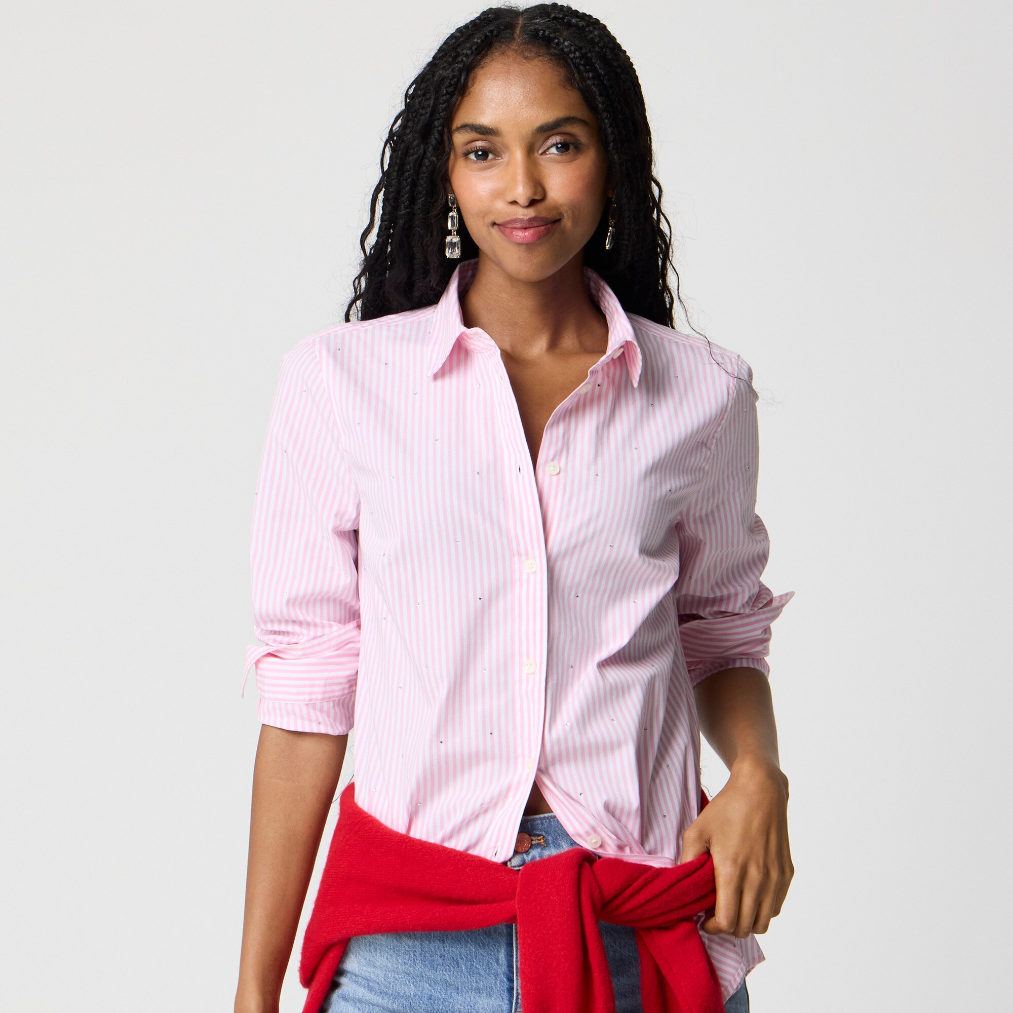 womens Striped jewel-embellished button-up shirt