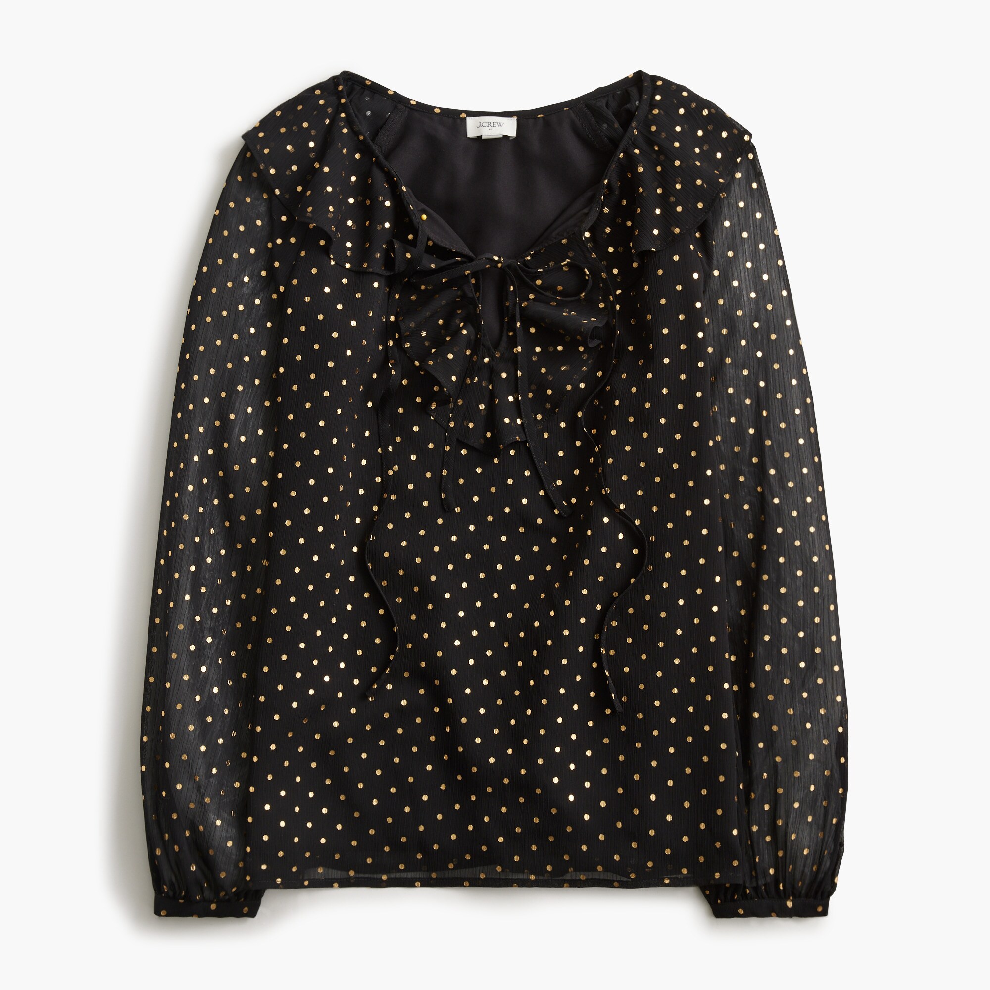 Gold polka-dot ruffle tie-front top