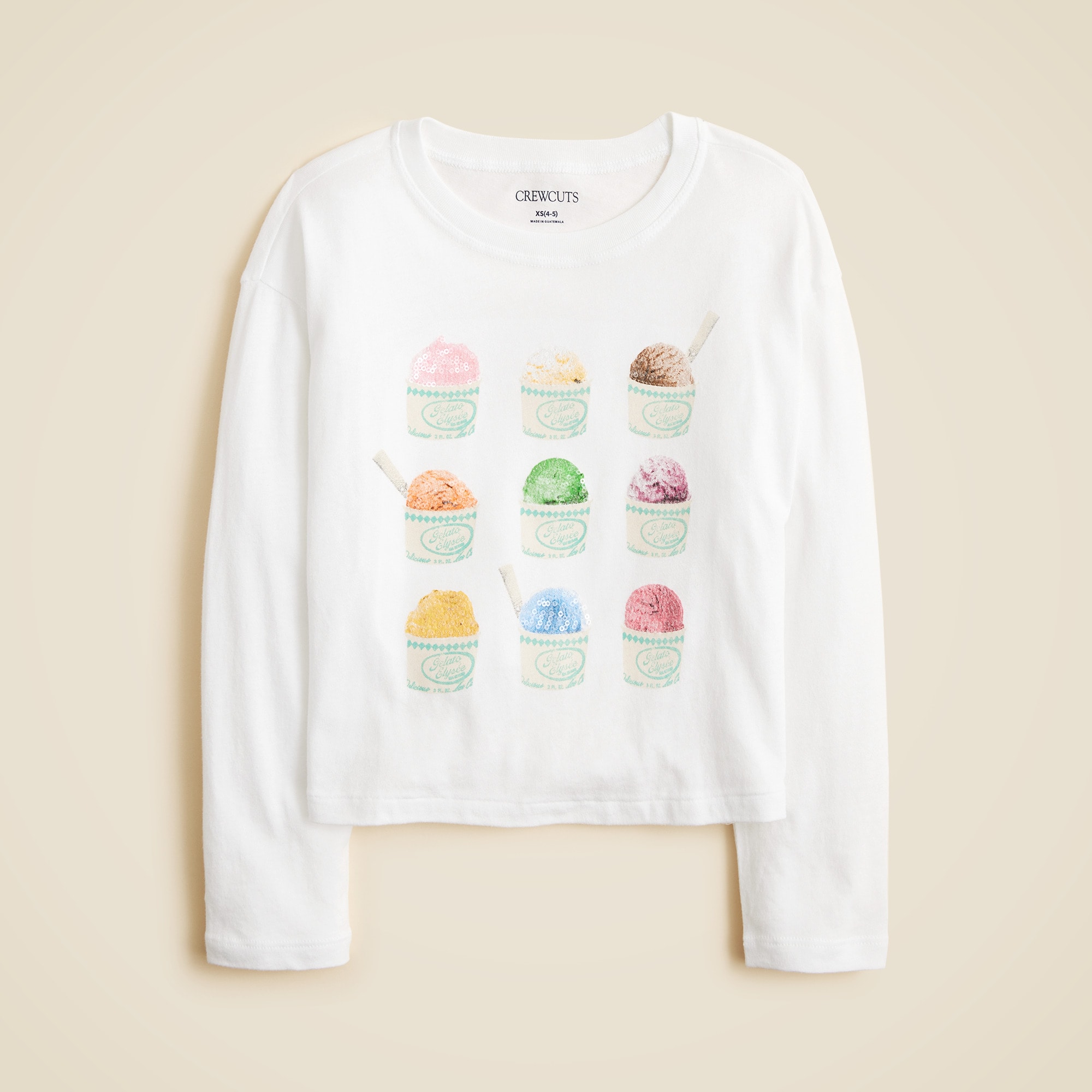Girls' long-sleeve gelato graphic T-shirt with sequins