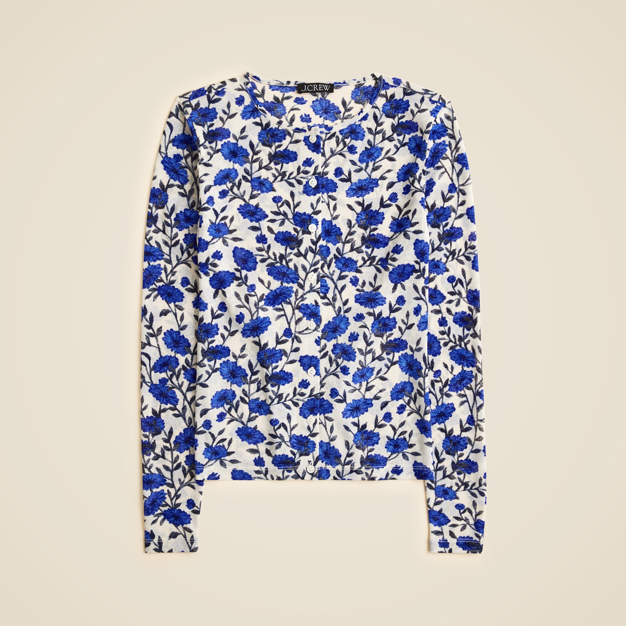 Sheer mesh cardigan top in toile print