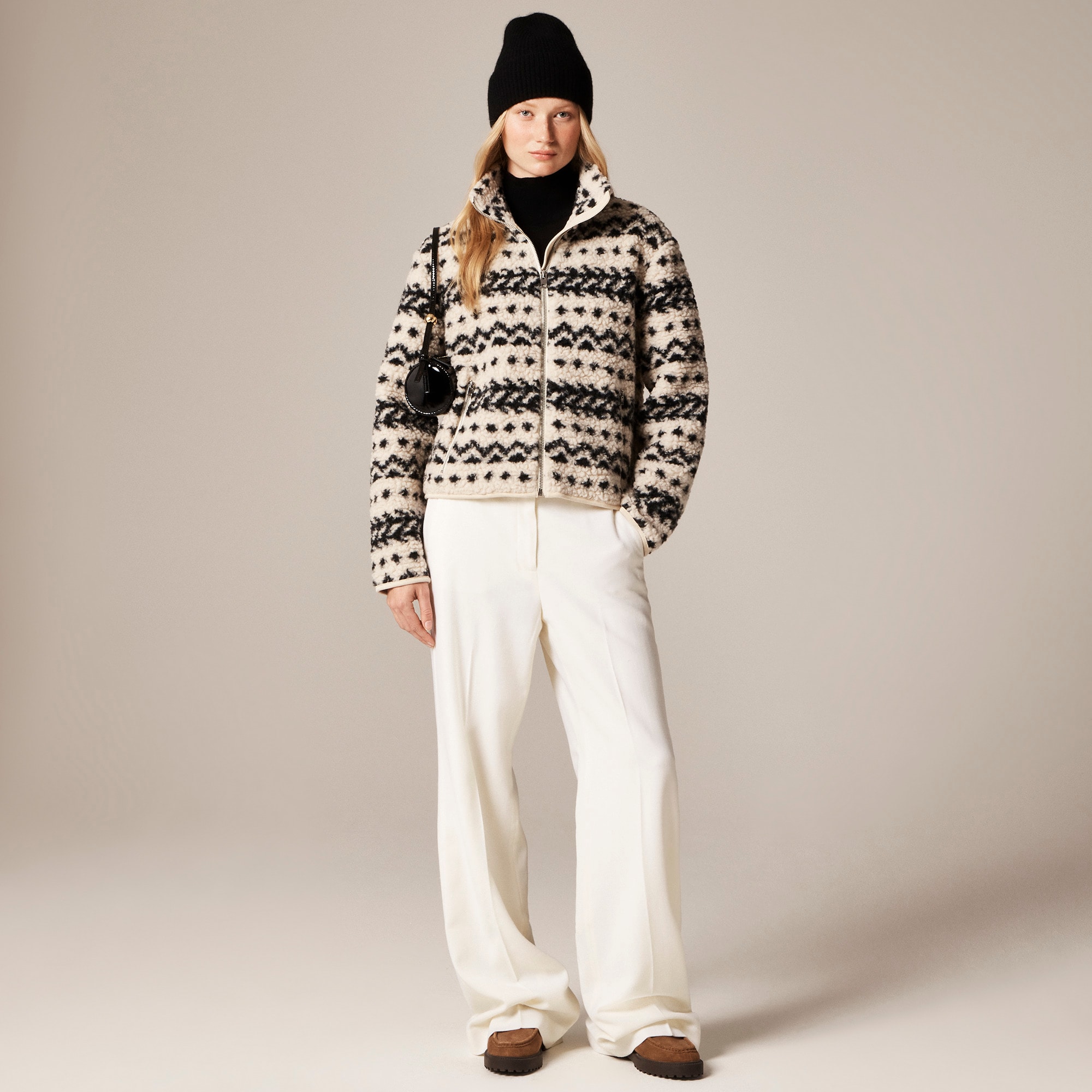 Sherpa fleece zip-up jacket in jacquard