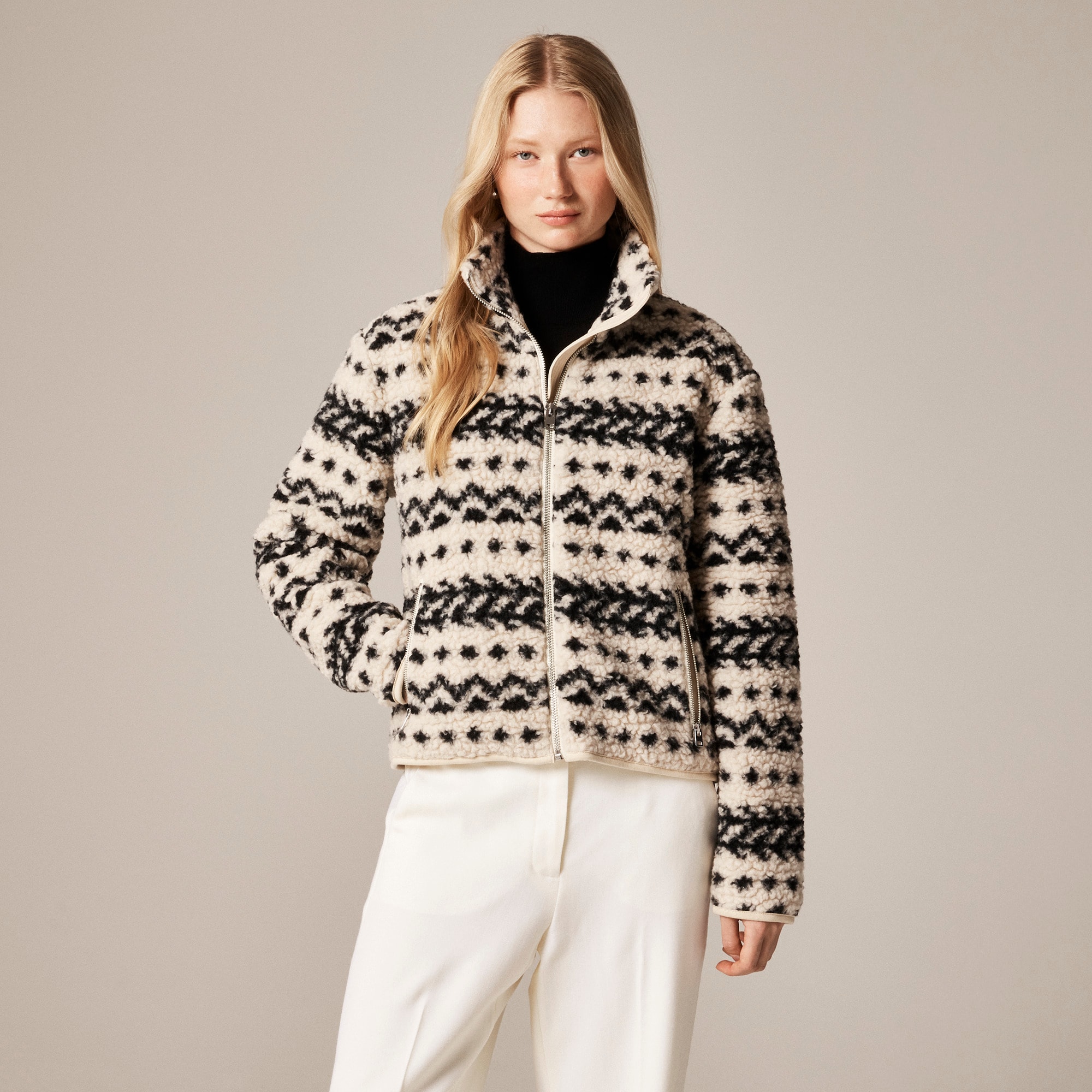 Sherpa fleece zip-up jacket in jacquard - image 2