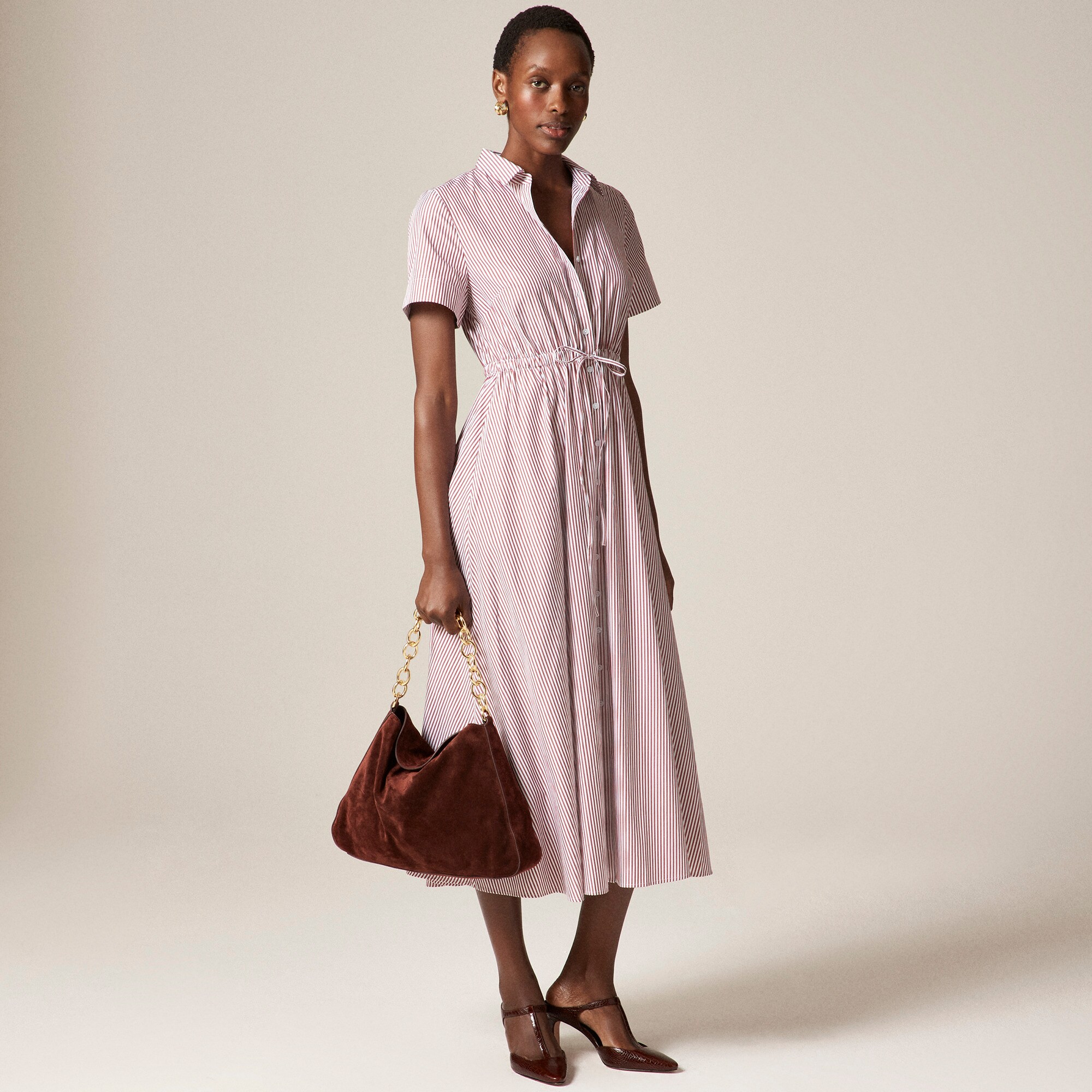 Cerise Shirt-dress In Striped Cotton Poplin For Women | J.Crew