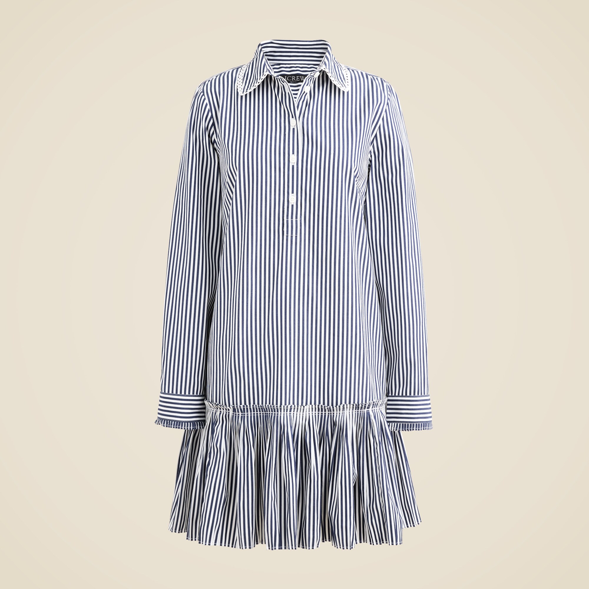 Amelia long-sleeve shirt-dress in striped cotton poplin