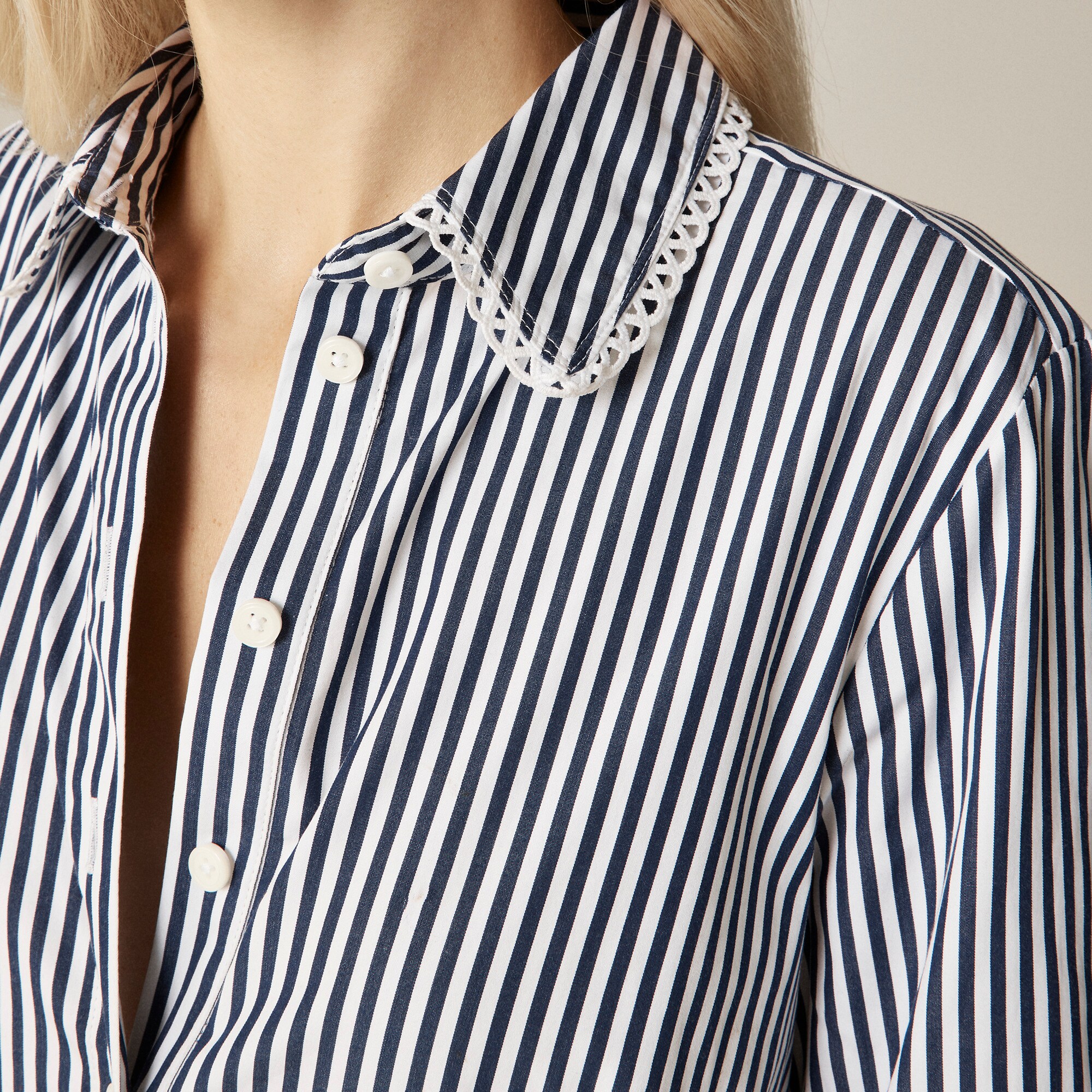 Amelia long-sleeve shirt-dress in striped cotton poplin
