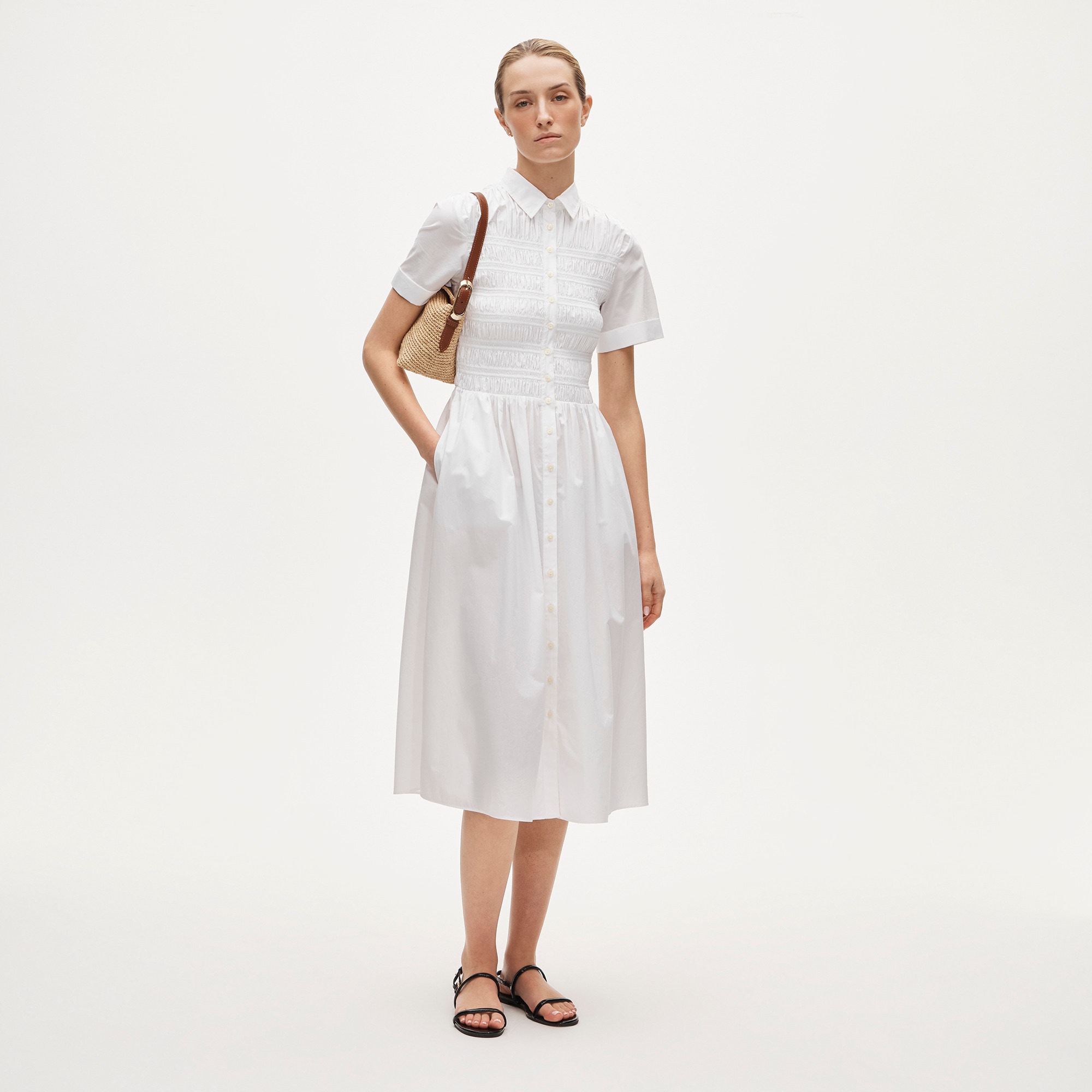 Petite Elsie shirt-dress in cotton poplin - White