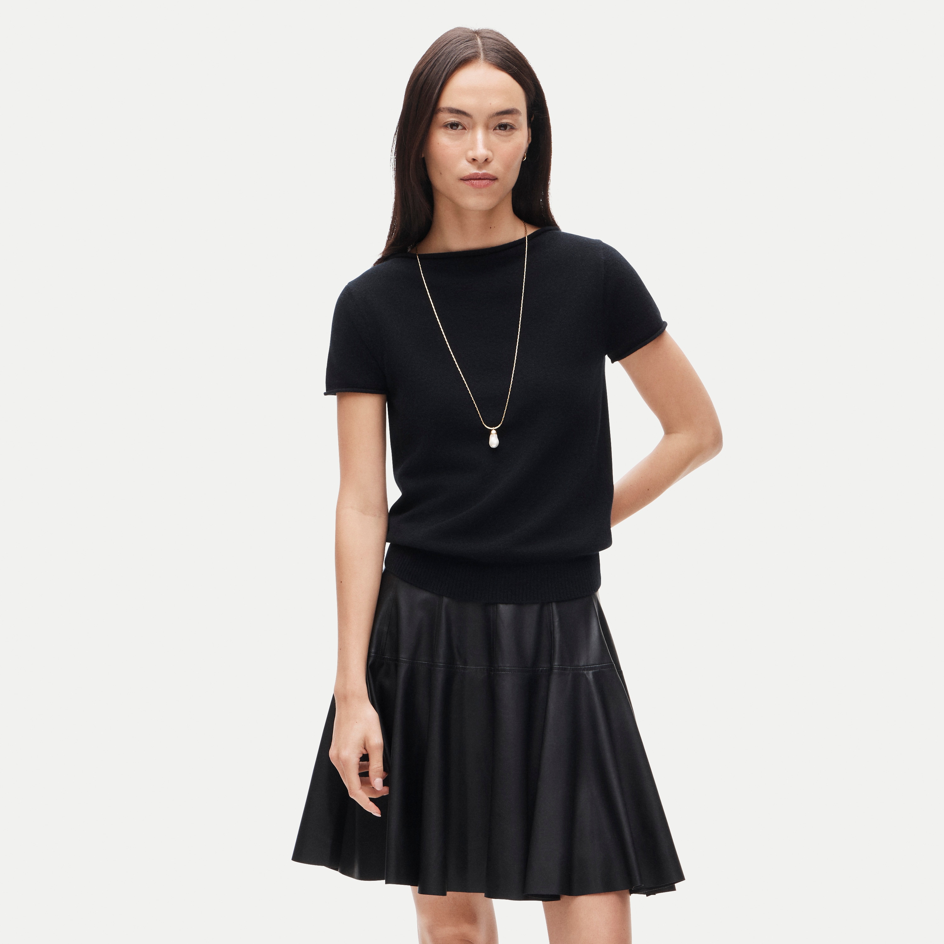 Rolled cashmere boatneck sweater-tee