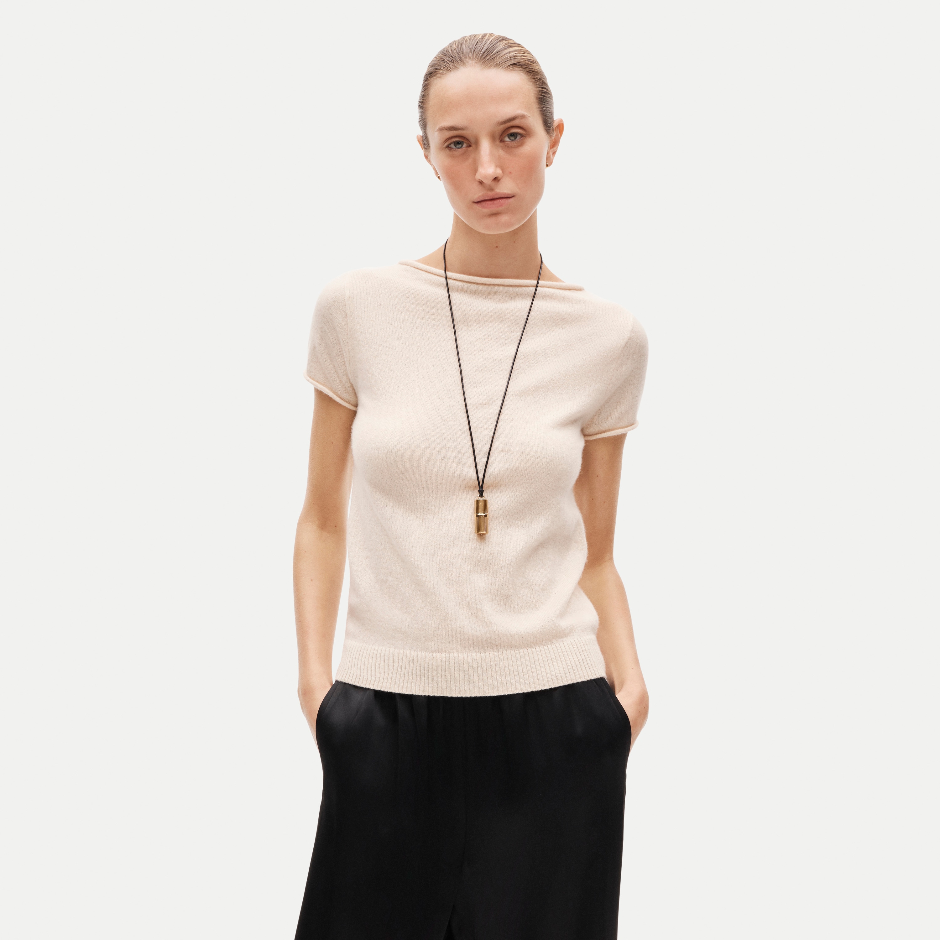 Rolled cashmere boatneck sweater-tee