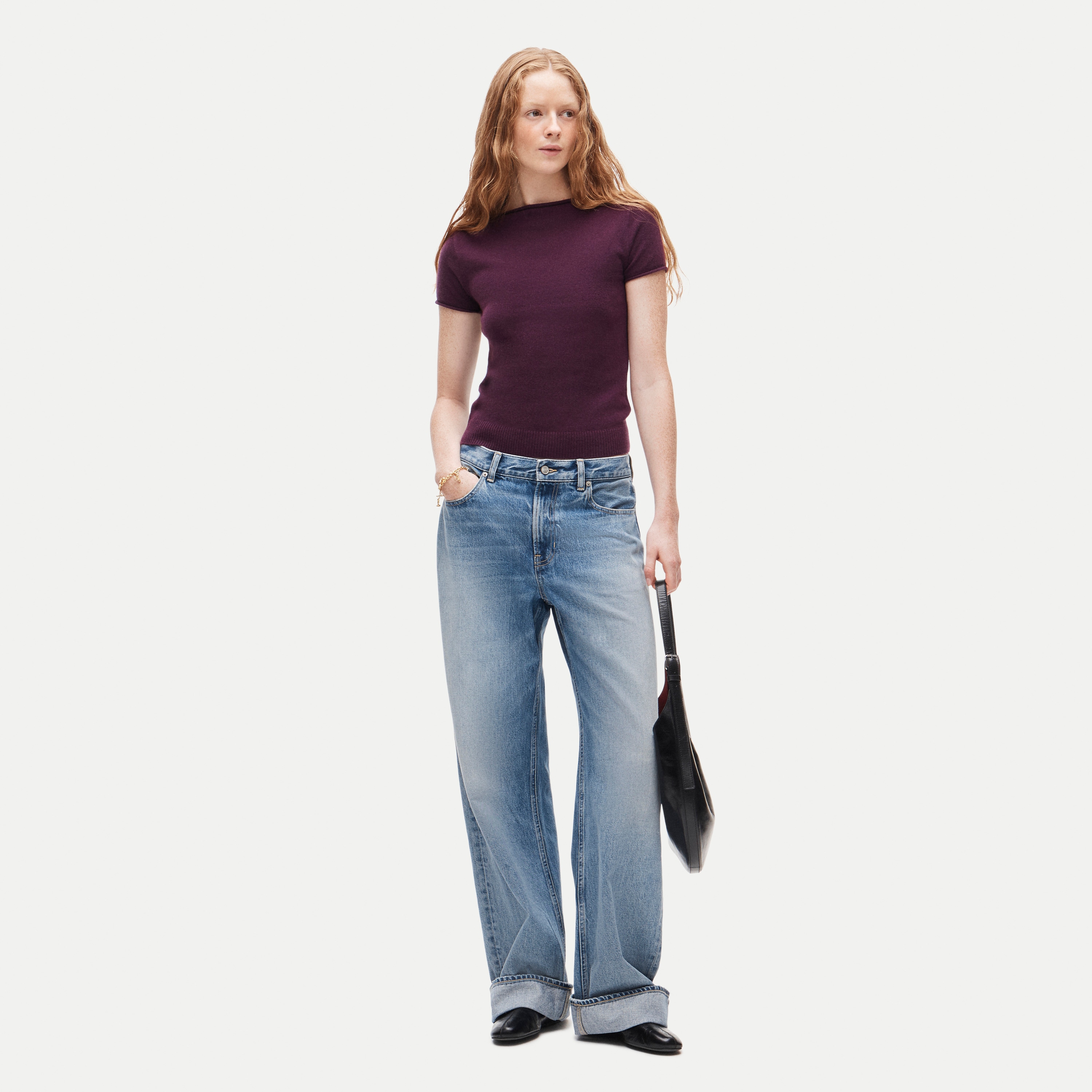 Rolled cashmere boatneck sweater-tee - thumbnail 2