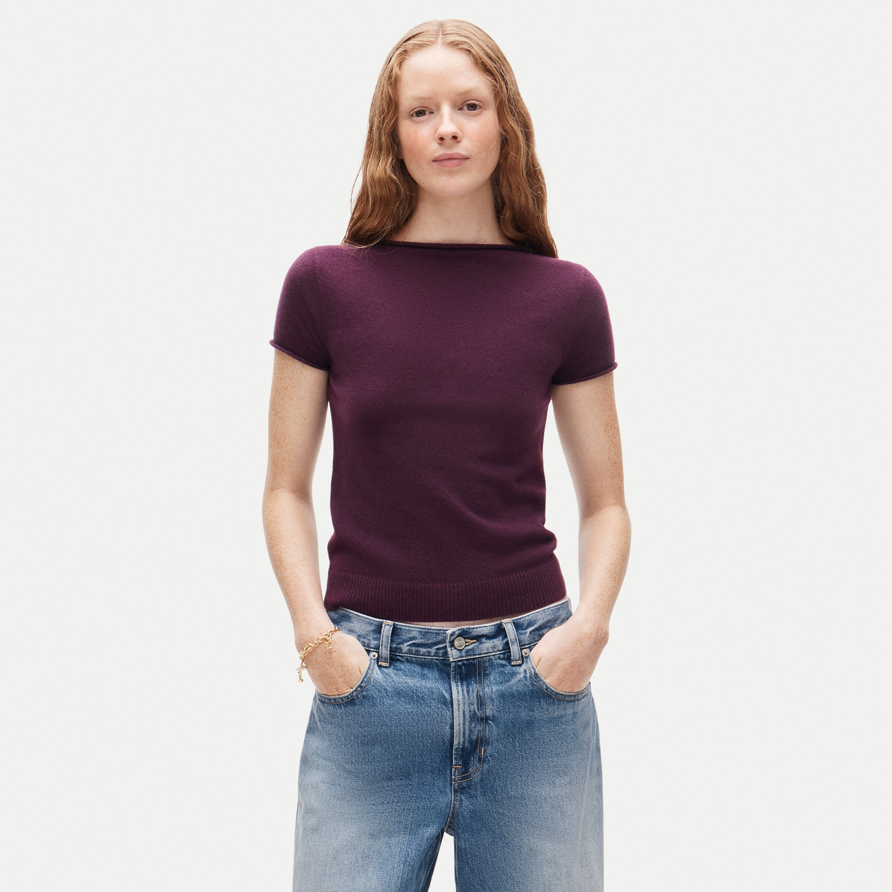 Rolled cashmere boatneck sweater-tee