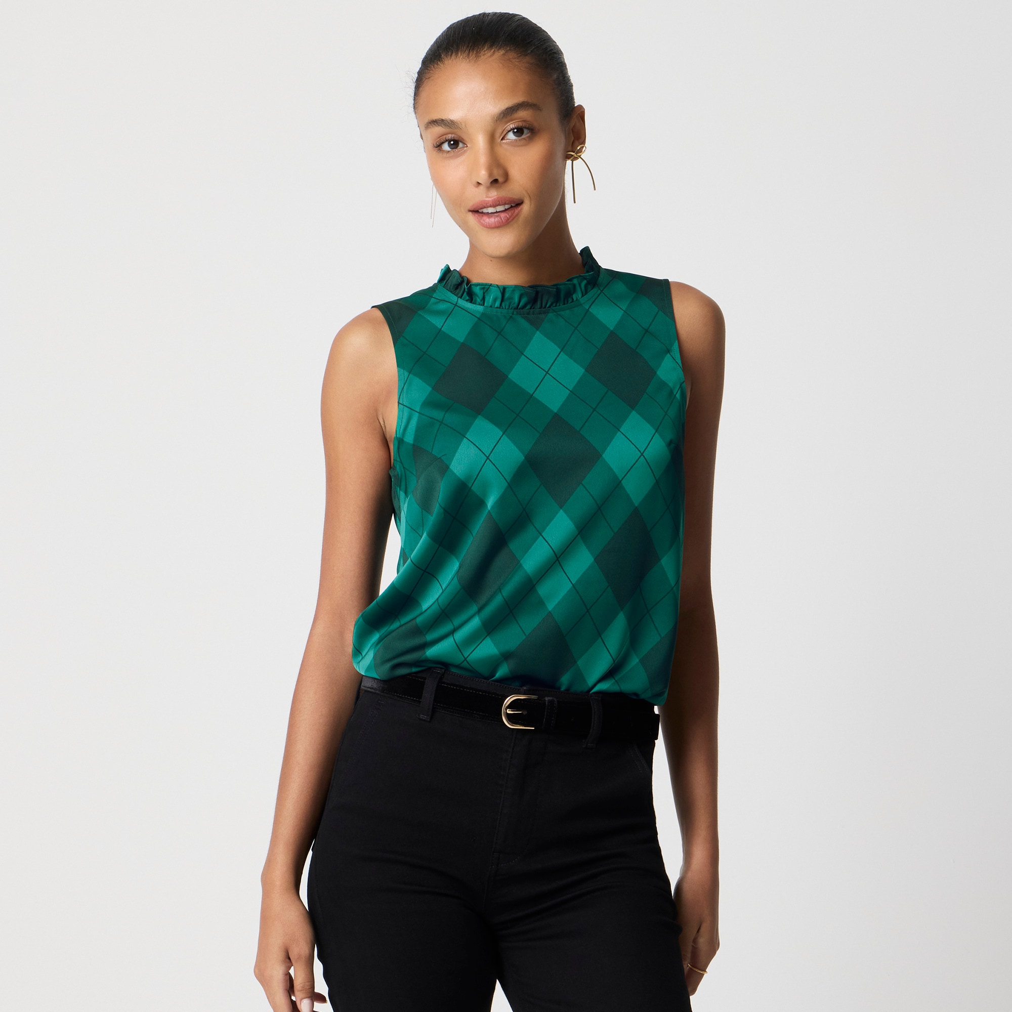 Sleeveless ruffleneck top