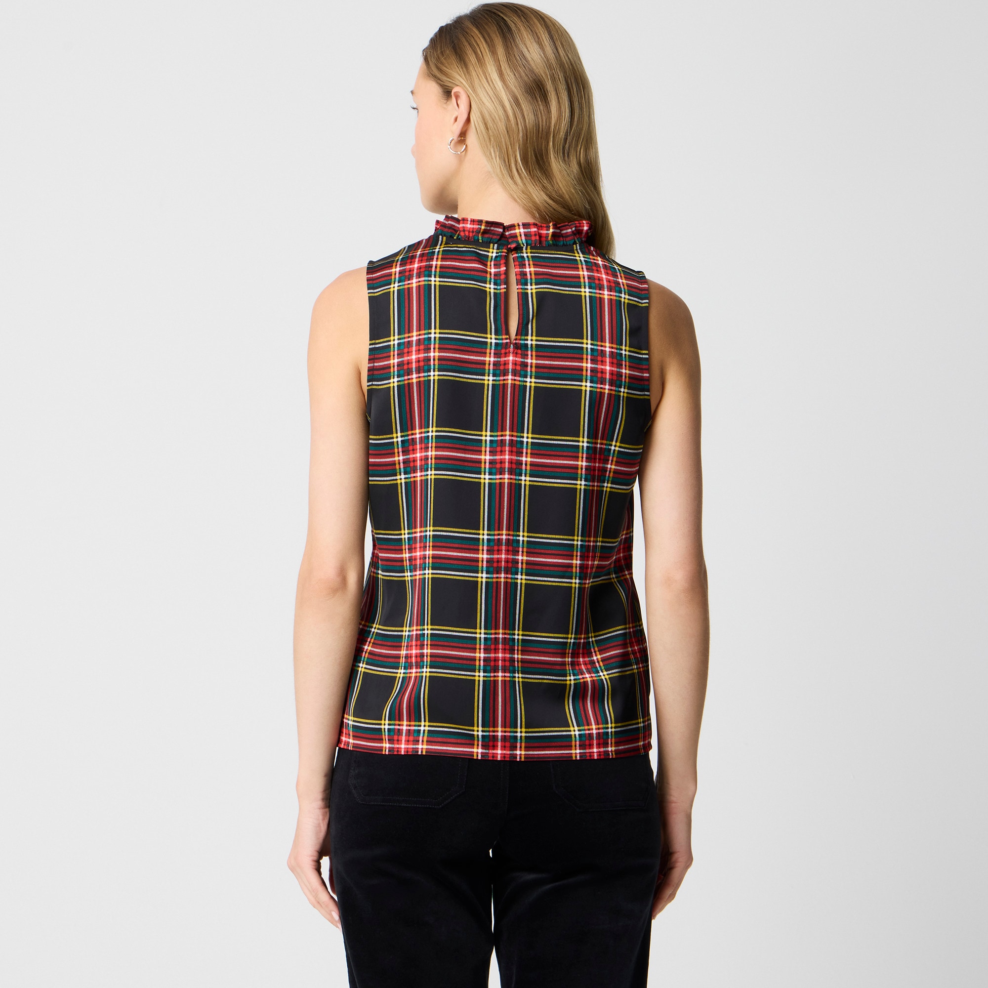 Sleeveless ruffleneck top