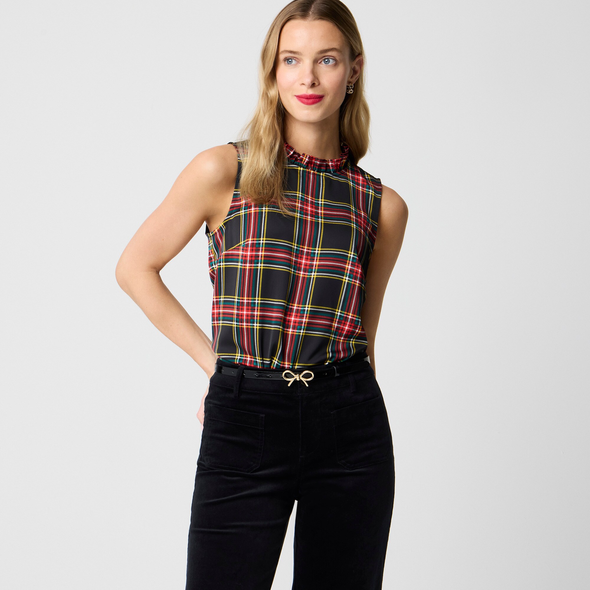 Sleeveless ruffleneck top