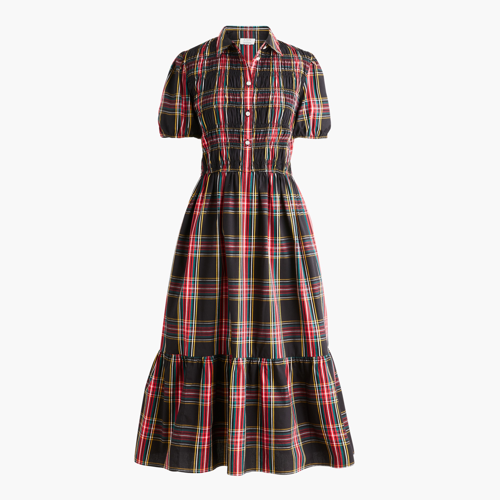 tartan smocked midi shirt-dress for women