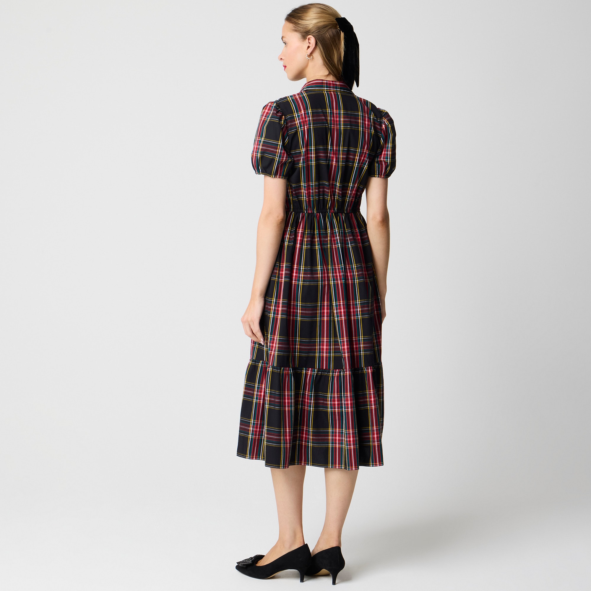 Tartan smocked midi shirt-dress
