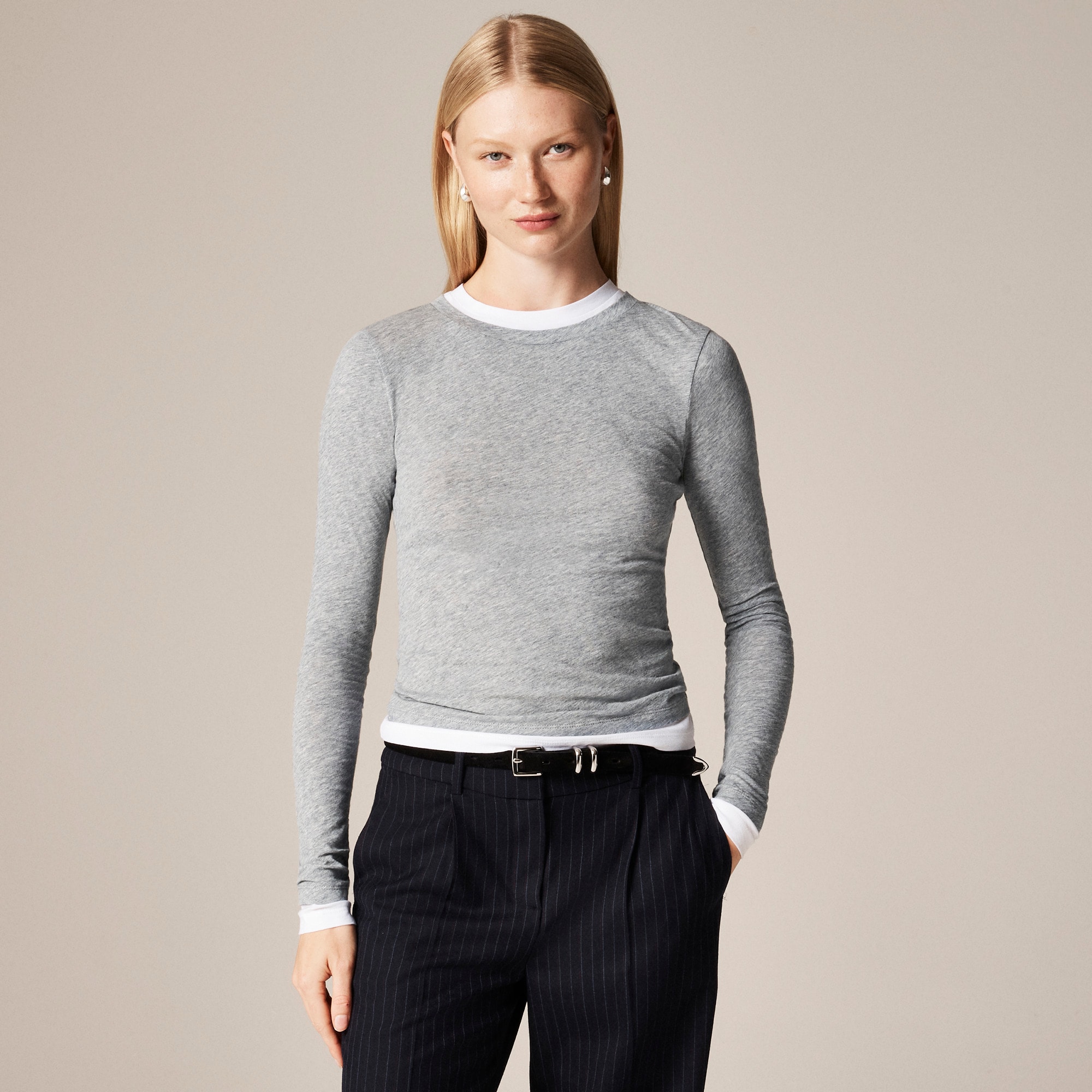 Feather jersey layered long-sleeve T-shirt