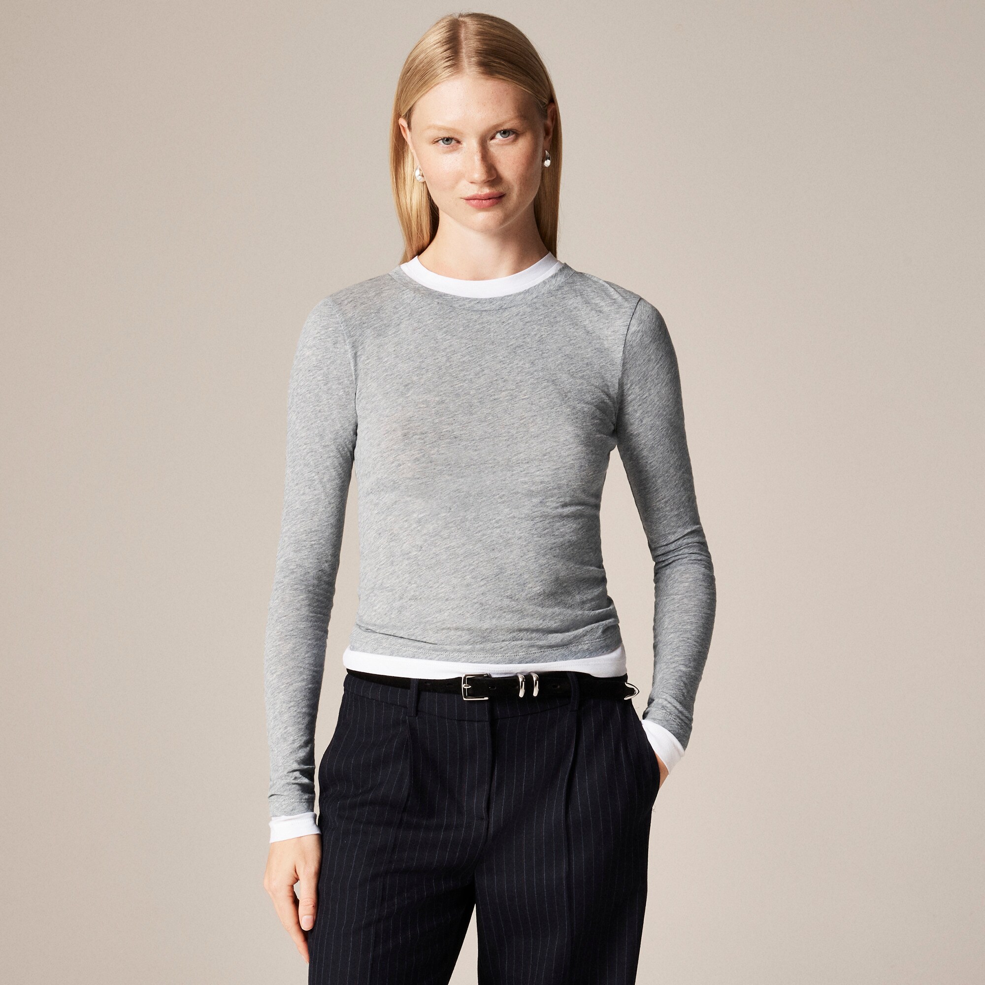 Feather jersey layered long-sleeve T-shirt