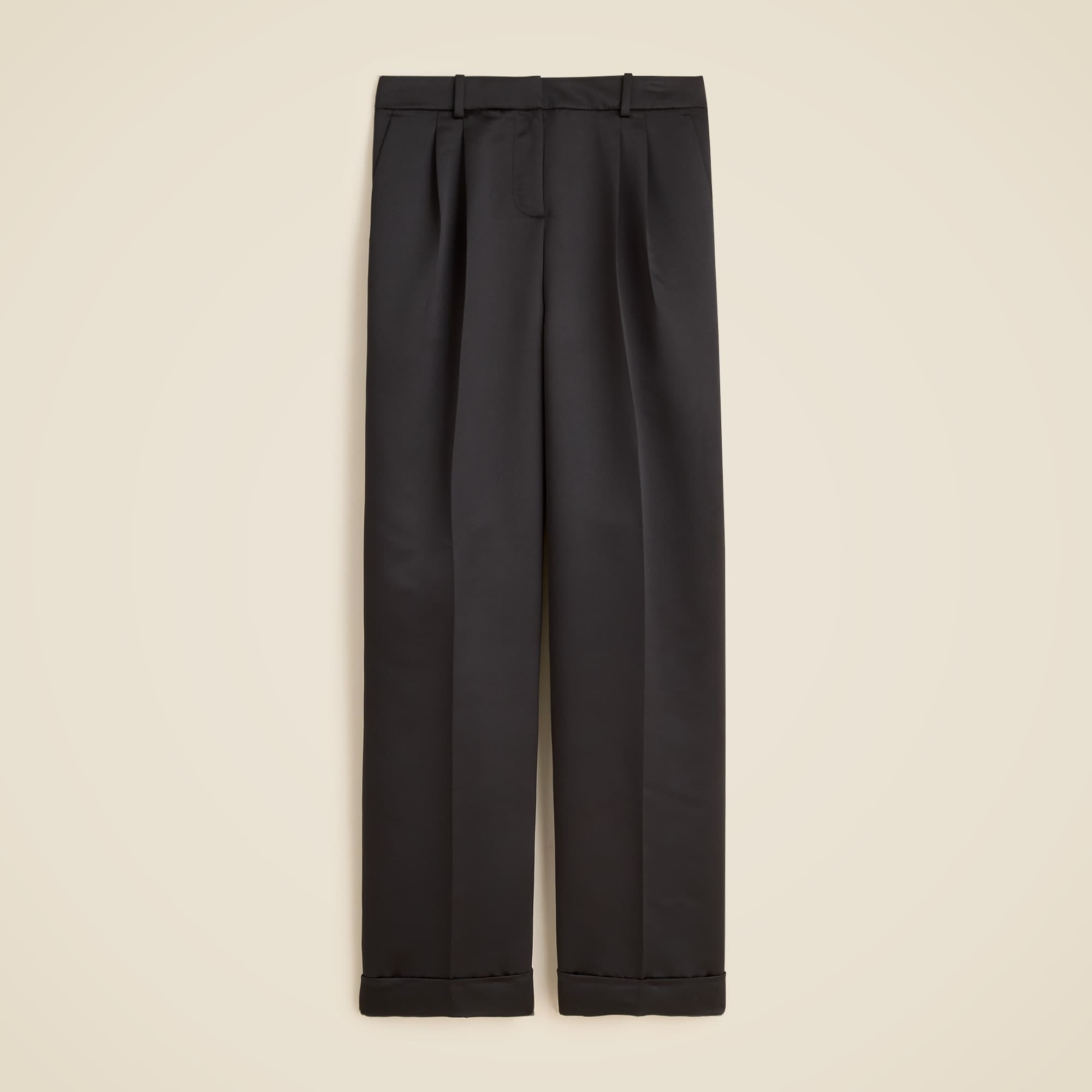 Wide-leg pleated pant in duchesse satin