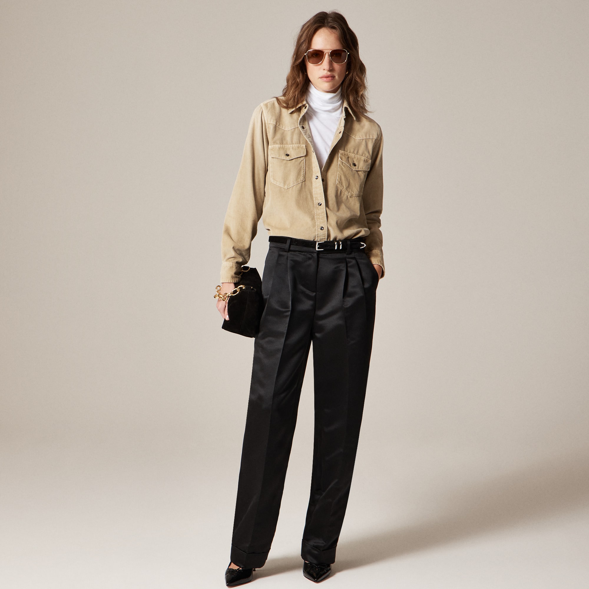 womens Wide-leg pleated pant in duchesse satin