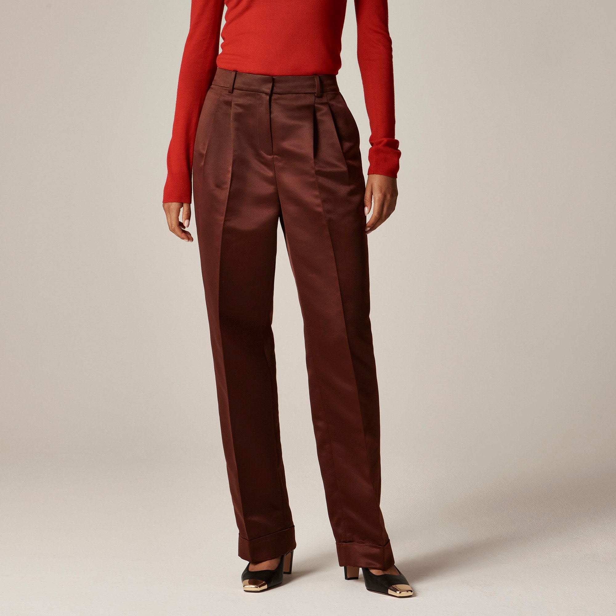 Wide-leg pleated pant in duchesse satin